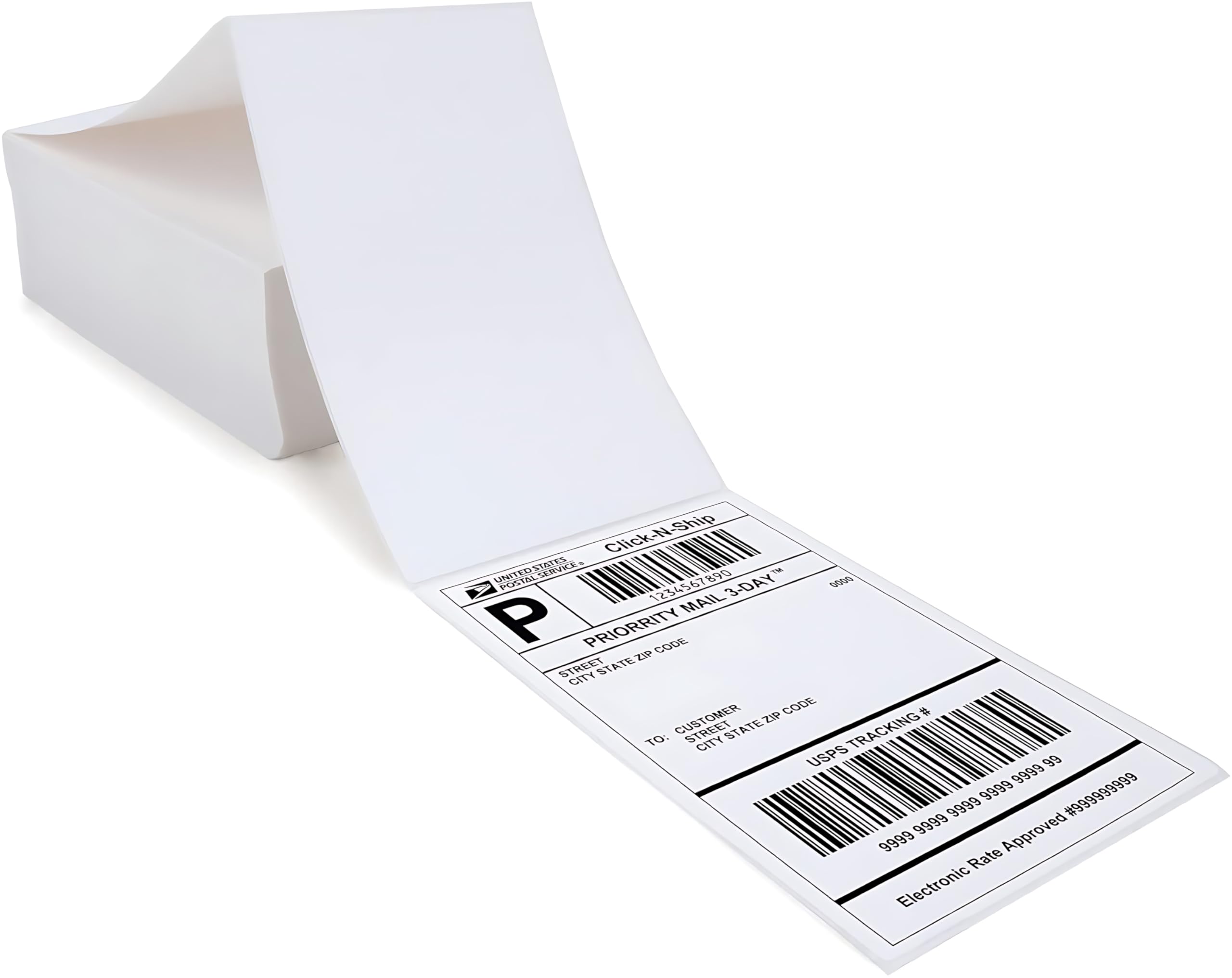 Pokanic Fanfold 4 x 6 inch Thermal Labels Stack Direct White Strong Adhesive Perforated Postage Shipping Printer Compatible with Zebra SNBC Epson Rollo