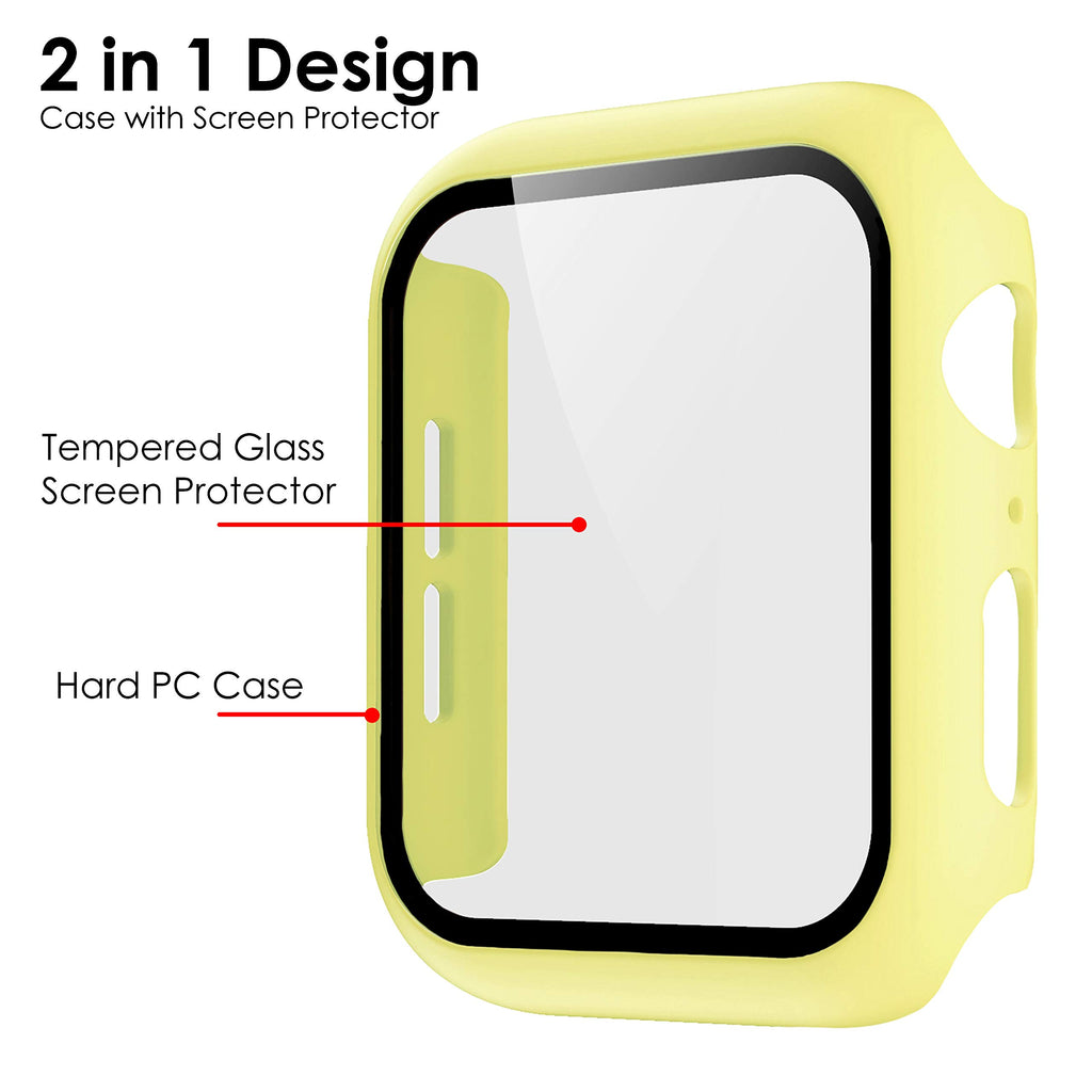 Pokanic [2 Pack Compatible with Apple Watch 9 8 7 6 5 4 3 2 1 SE Series iWatch 9H Tempered Glass Case Full Screen Protector Cover Scratch