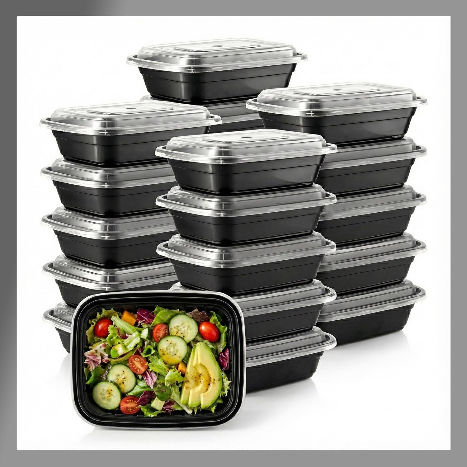 Pokanic Meal Prep Containers [ Set] oz with Lids, 1 compartment, Stackable, Reusable, Leakproof, Food Safe, Microwave, Freezer & Dishwasher Safe for Food Prep Storage Bento Box