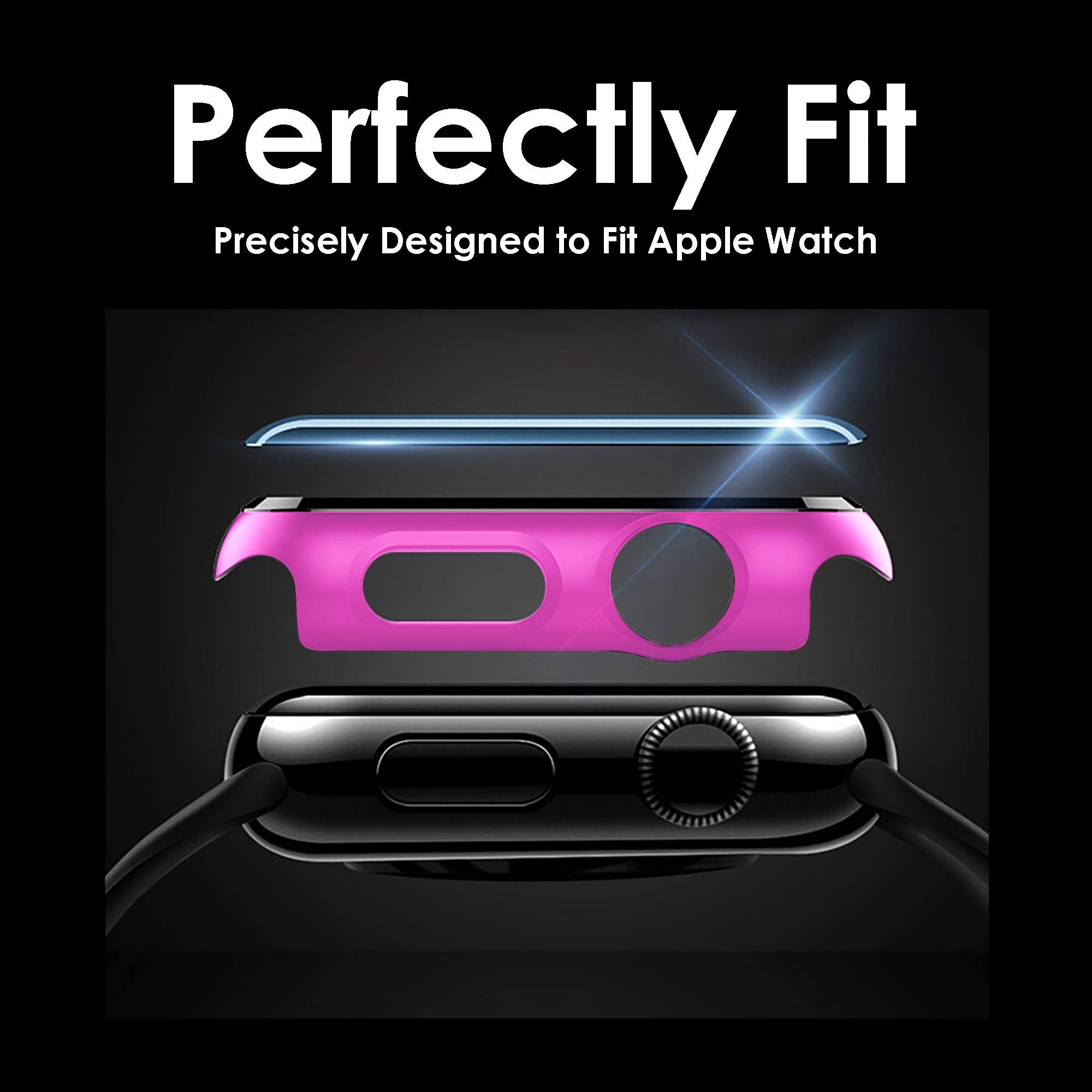 Pokanic [2 Pack Compatible with Apple Watch 9 8 7 6 5 4 3 2 1 SE Series iWatch 9H Tempered Glass Case Full Screen Protector Cover Scratch