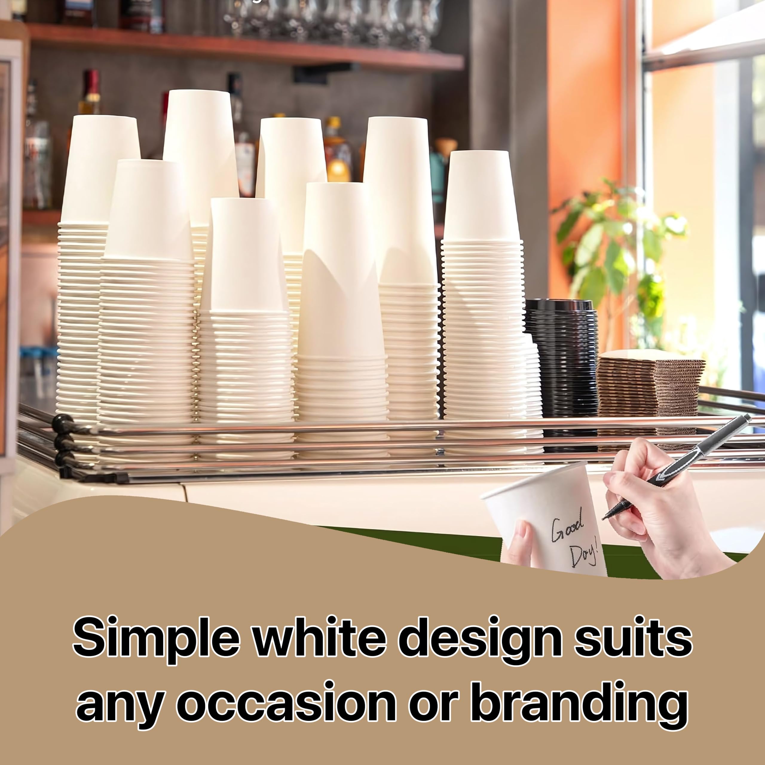 Pokanic Paper White Cups [ oz] with Lids and Sleeves x [10 Set] Disposable Hot Cold Coffee Water Beverage Drinking for School Office Home Kitchen Cafe Restaurant