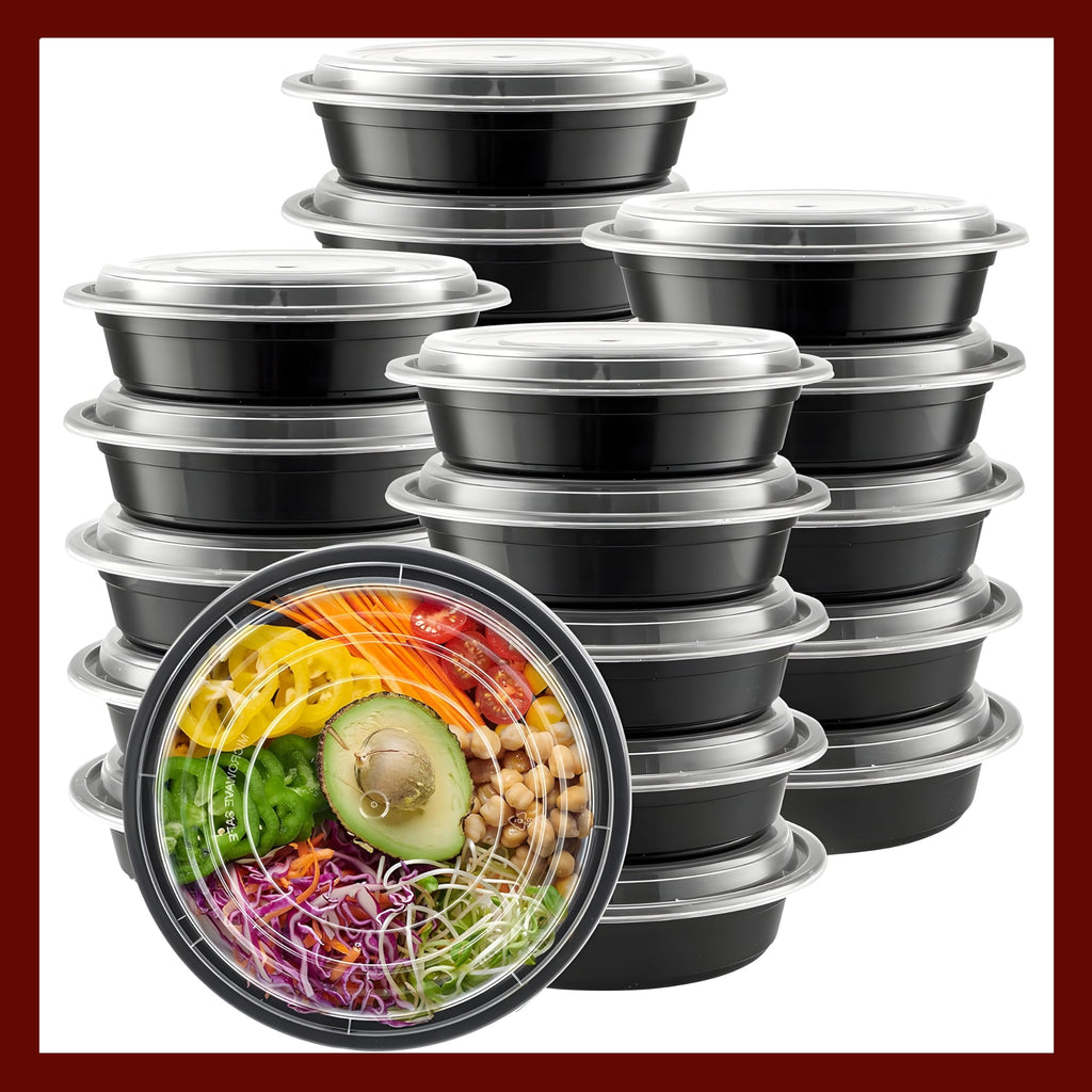 Pokanic Meal Prep Containers Round [ Set] x [ oz] with Lids, 1 compartment, Stackable, Reusable, Leakproof, Food Safe, Microwave, Freezer & Dishwasher Safe for Food Prep Storage