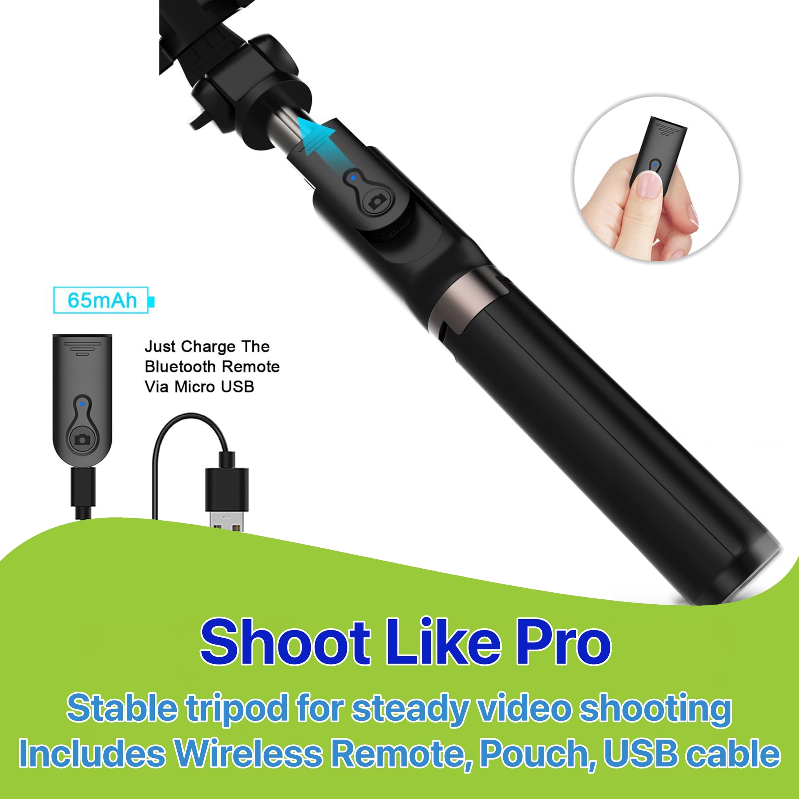 Pokanic Selfie Stick Tripod with Wireless Remote Controller Pouch Extendable Adjustable Stand Mount Light-Weight V-Log Compatible with All Apple iPhone, Samsung Galaxy
