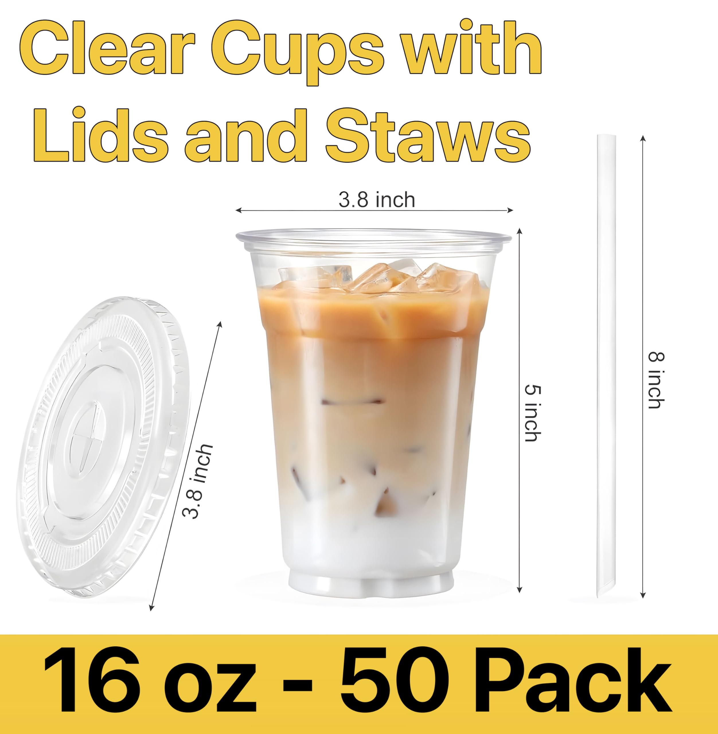 Pokanic Plastic Clear Cups [ oz] with Lids and Straws [ Set] Disposable Cold Beverage Drinking Iced Coffee Water Juice Tea Party Travel Cafe School Office Home Kitchen