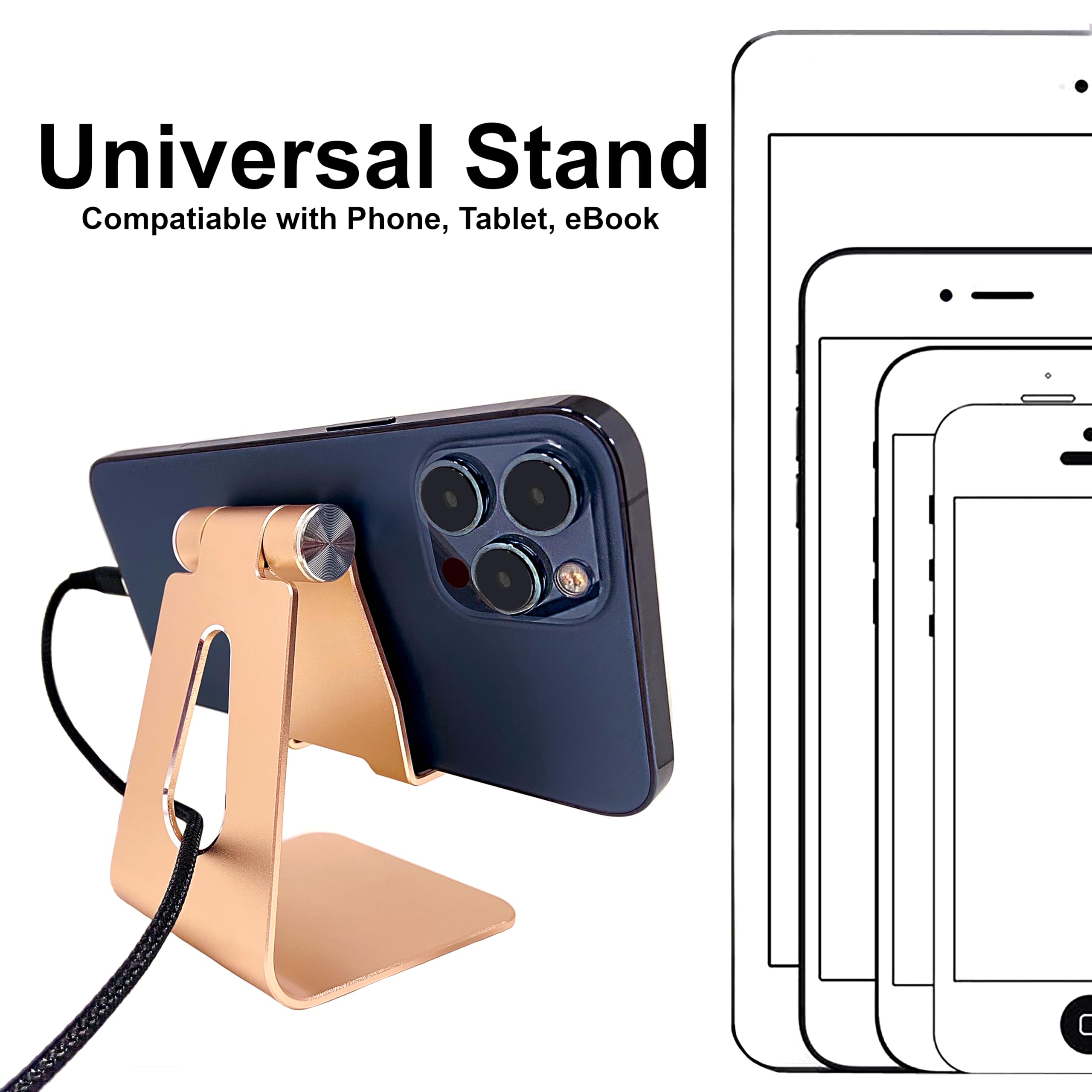 Pokanic Phone & Tablet Stand Adjustable Multi‑Angle Aluminum Phone & Tablet Stand Non‑Slip Dock/Cradle/Charging Station for Desktop, Bed, Kitchen, Office