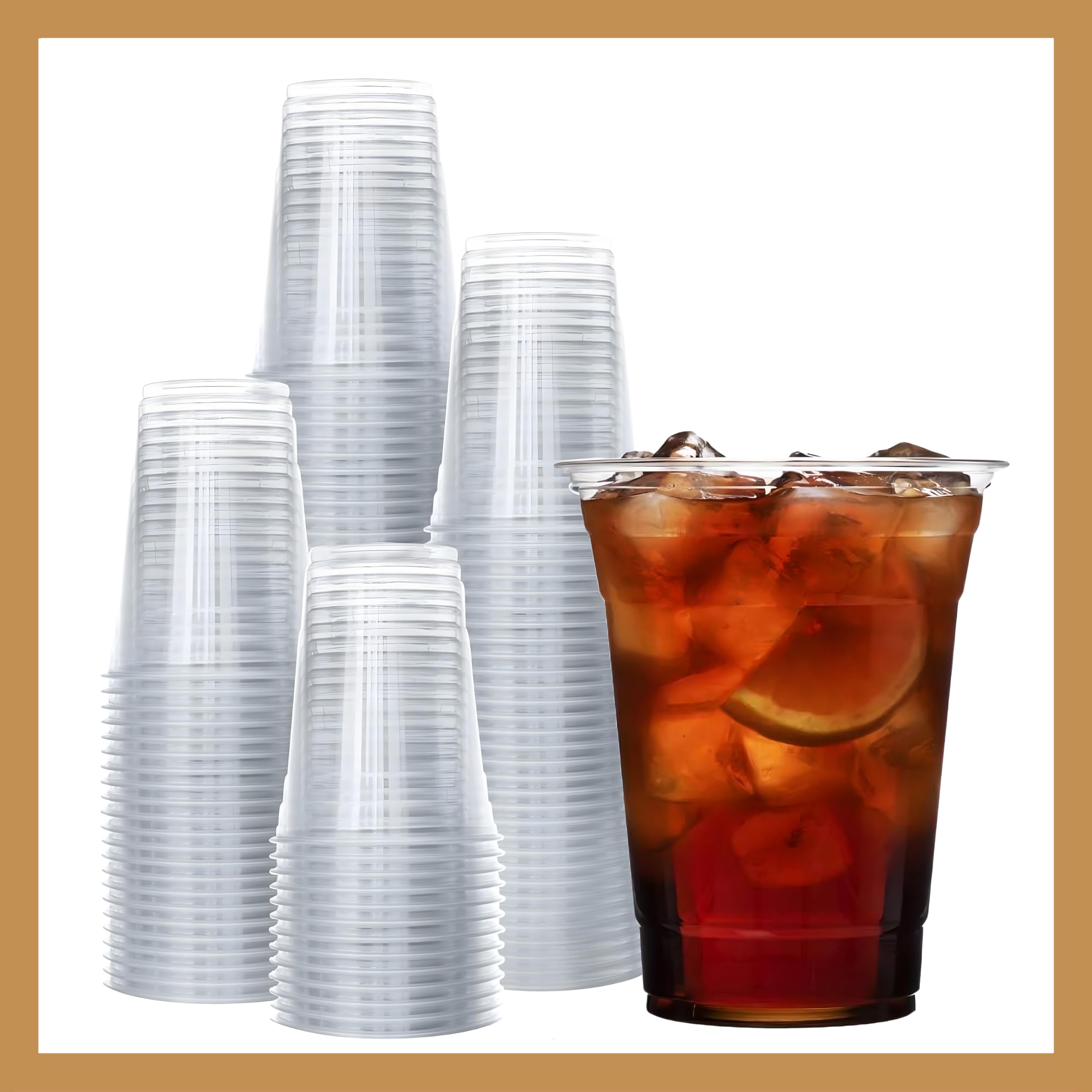 Pokanic Plastic Clear Cups [16 oz] x [25 Cups] Disposable Cold Beverage Drinking Iced Coffee Water Juice Tea Party Travel Cafe Restaurant School Office Home Kitchen