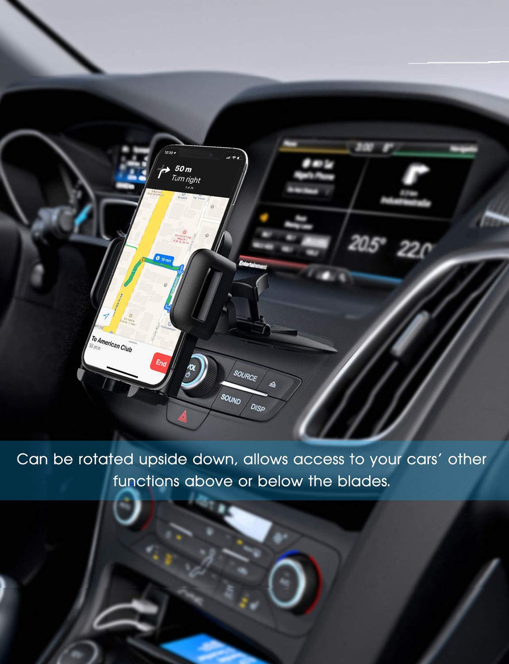 Pokanics Car Phone Mount CD Slot Holder – 360° Rotation Adjustable Stand with One Touch Clamp & Three-Side Grip – Universal Cell Phone Holder for iPhone, Samsung Galaxy Truck & SUV (CD Slot Mount)