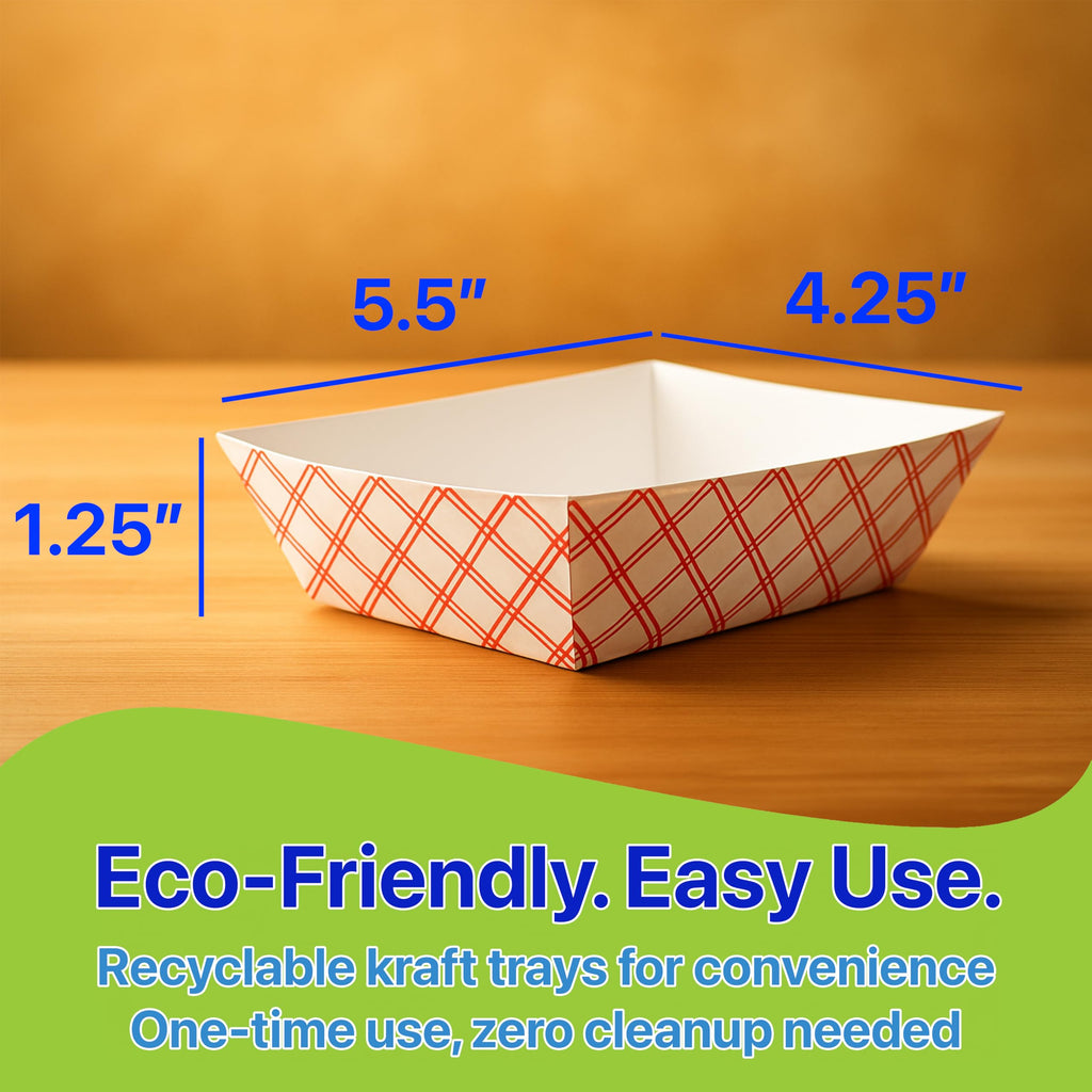 Pokanic Checkered Kraft Paper Boat Trays [ lb] x [ Pack] Disposable [ x x x] Containers Bowls Baskets Heavy-Duty Foods Snacks Hot Dogs Sandwich Burgers Popcorn Chips Tacos Nachos