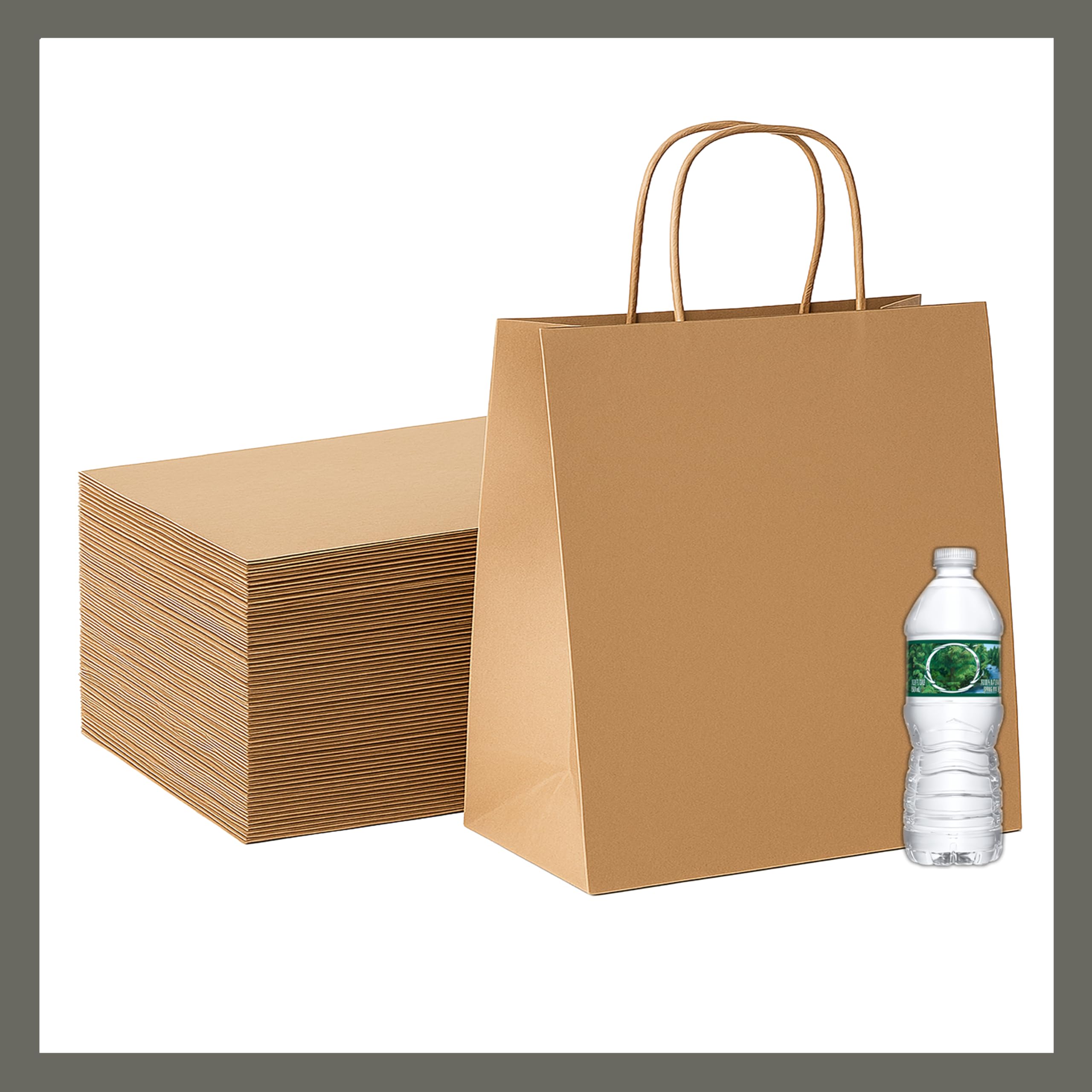 Pokanic Brown Kraft Paper Lunch Bags with Handles – [ Bags] x [ Inch] Reusable & Recyclable, Strong for Meal Prep, To-Go, Takeout, Parties & Small Business Use