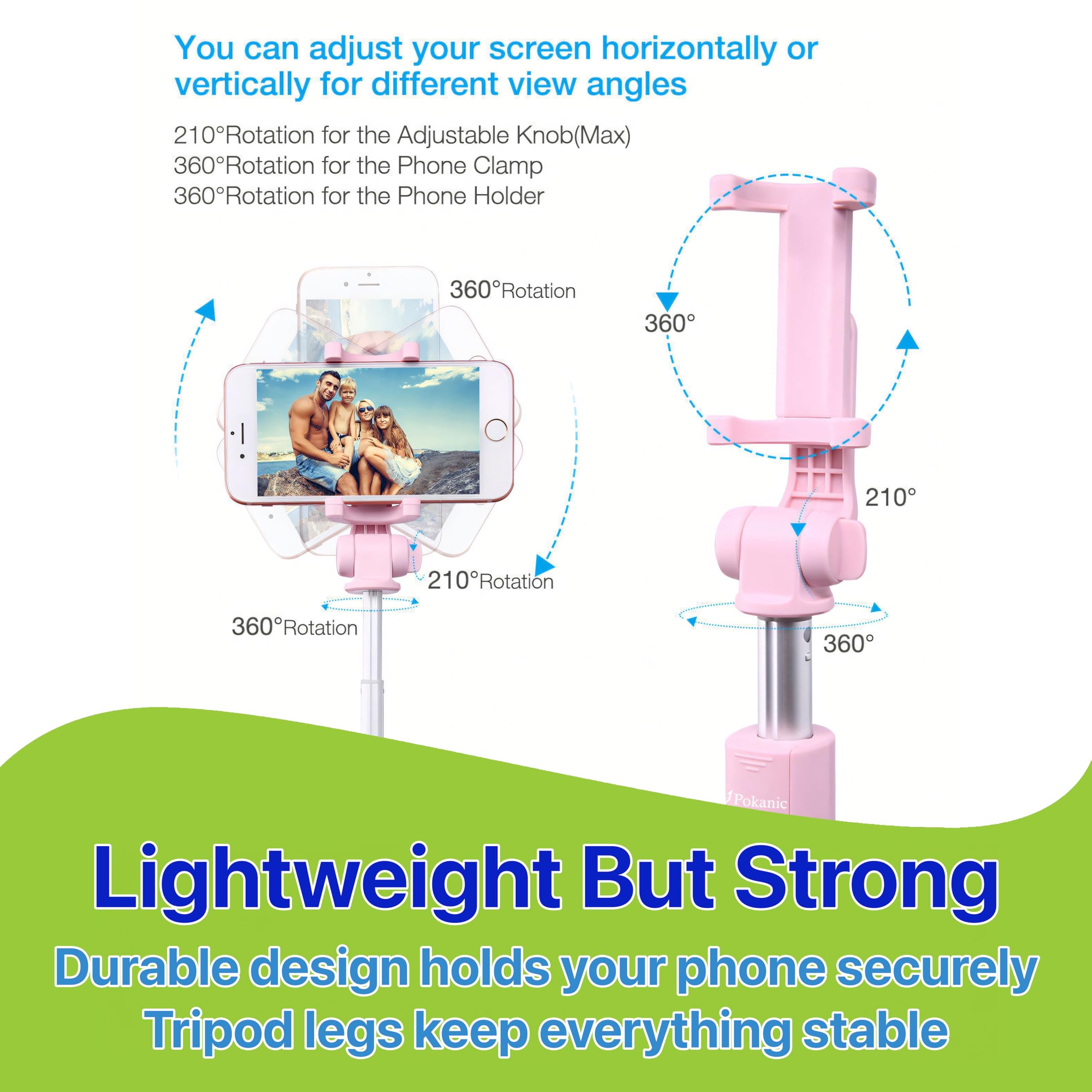 Pokanic Selfie Stick Tripod with Wireless Remote Controller Pouch Extendable Adjustable Stand Mount Light-Weight V-Log Compatible with All Apple iPhone, Samsung Galaxy