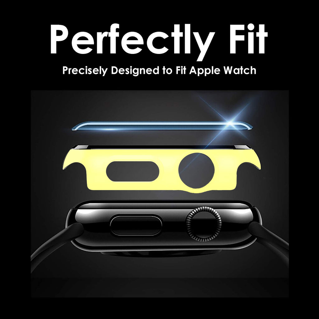 Pokanic [2 Pack Compatible with Apple Watch 9 8 7 6 5 4 3 2 1 SE Series iWatch 9H Tempered Glass Case Full Screen Protector Cover Scratch