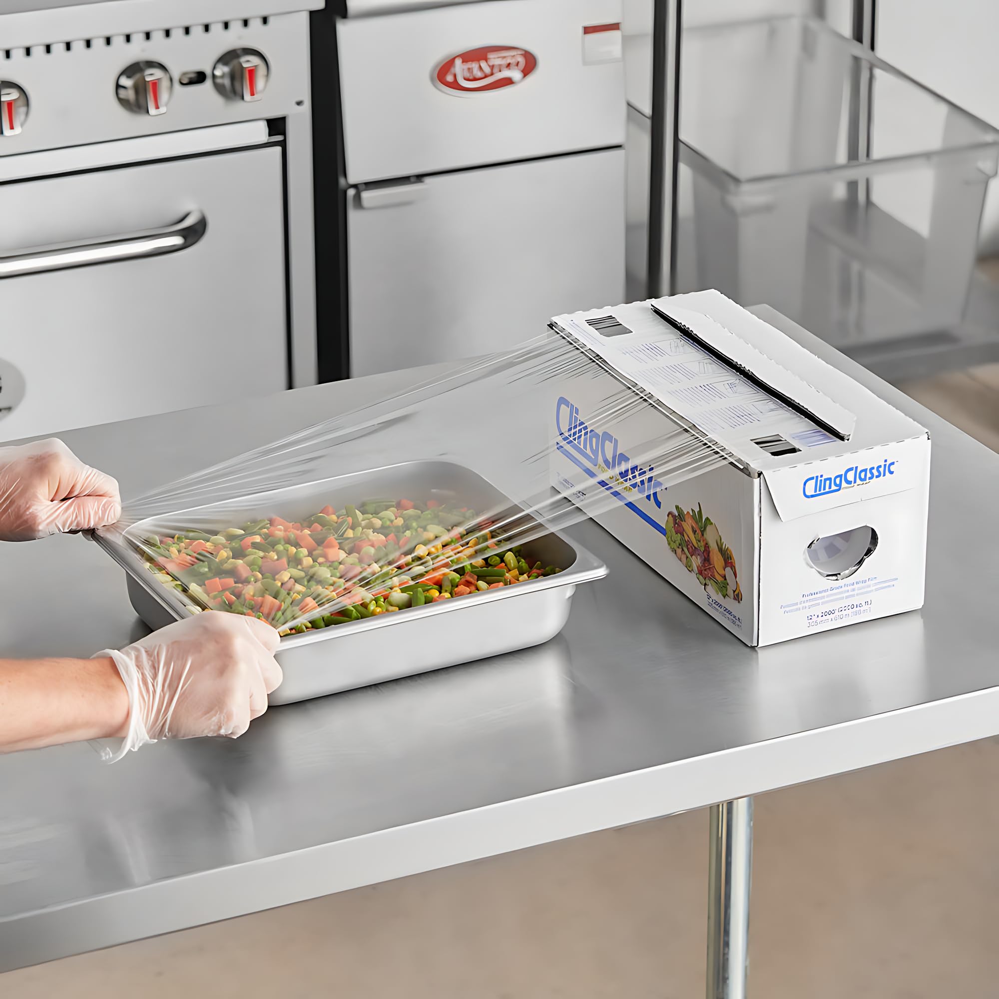 Pokanic Cling Plastic Wrap Classic Food Stretch Film Roll Clear ZipSafe Blade Cutter Easy to Cut Dispenser PVC BPA-Free Microwave & Freezer Safe Securely Seal Home Commercial Use