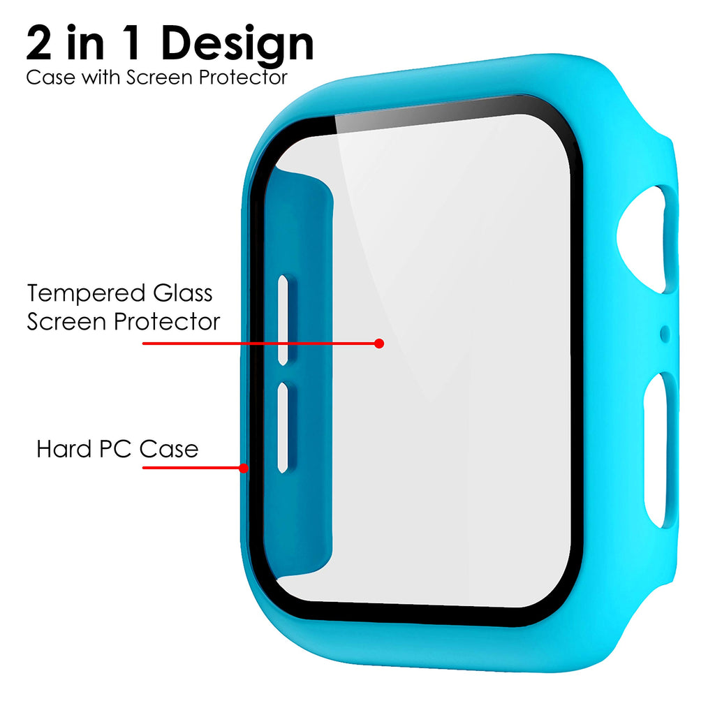 Pokanic [2 Pack Compatible with Apple Watch 9 8 7 6 5 4 3 2 1 SE Series iWatch 9H Tempered Glass Case Full Screen Protector Cover Scratch