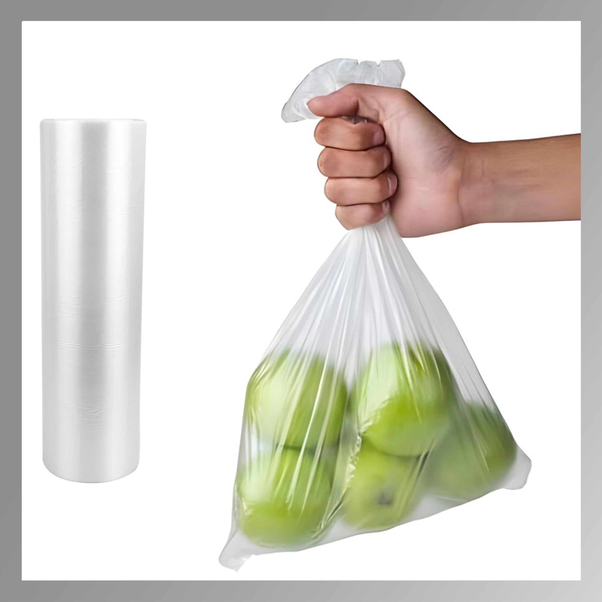 Pokanic Clear Plastic Produce Bags Reusable Washable Freshness Disposable Continuous Roll Easy Peel Off Kitchen Office Grocery Home Use for Produce Food Fruits Bread Storage