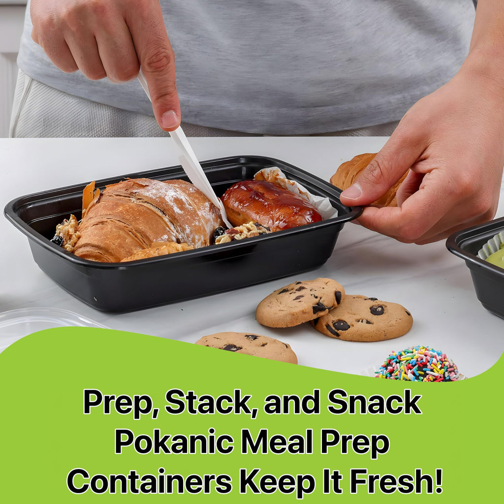 Pokanic Meal Prep Containers [ Set] oz with Lids, 1 compartment, Stackable, Reusable, Leakproof, Food Safe, Microwave, Freezer & Dishwasher Safe for Food Prep Storage Bento Box