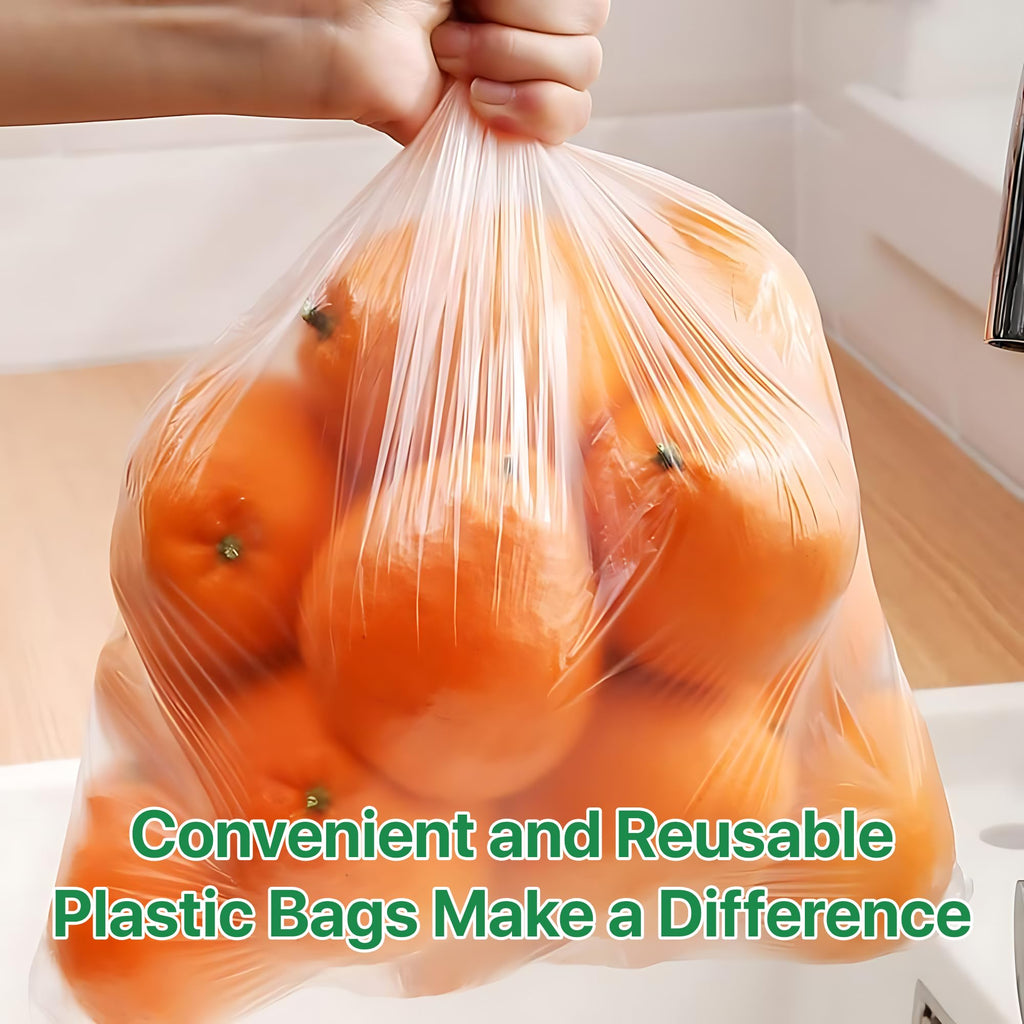Pokanic Clear Plastic Produce Bags Reusable Washable Freshness Disposable Continuous Roll Easy Peel Off Kitchen Office Grocery Home Use for Produce Food Fruits Bread Storage