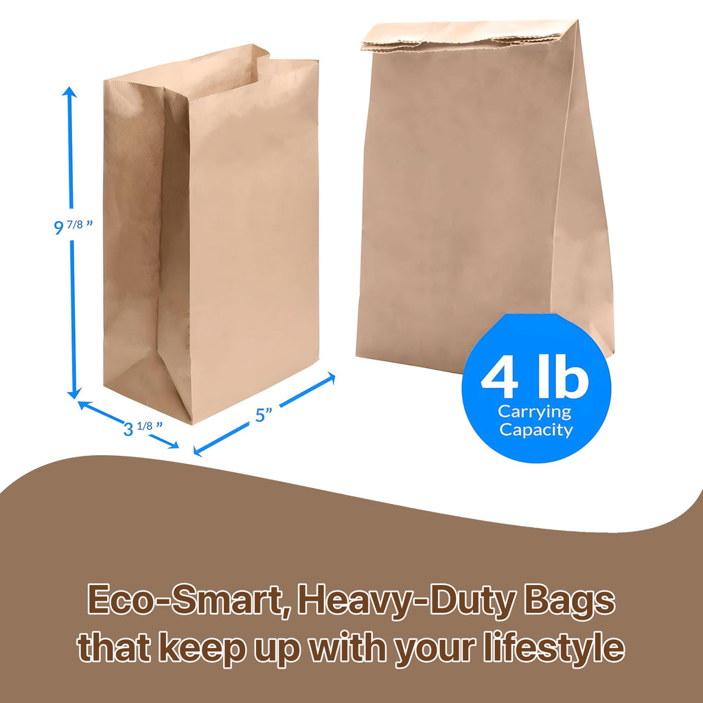 Pokanic Lunch Brown Paper Bags x 500 pcs (10 x 5 x 3 inch) Bulk Kraft 4 lb Capacity Eco Friendly Reusable Heavy DutyDisposable for Grocery Snacks Crafts Lunch Sandwich Food