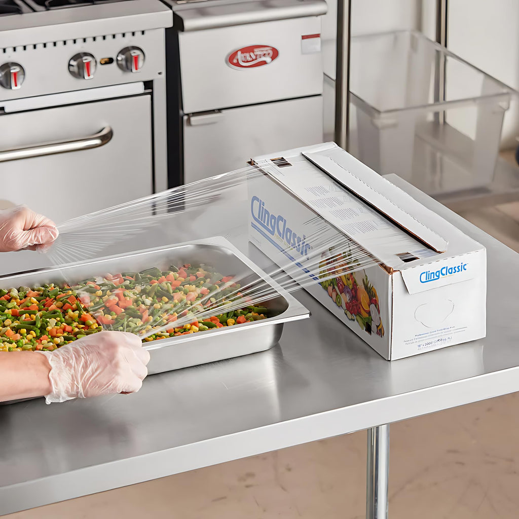 Pokanic Cling Plastic Wrap Classic Food Stretch Film Roll Clear ZipSafe Blade Cutter Easy to Cut Dispenser PVC BPA-Free Microwave & Freezer Safe Securely Seal Home Commercial Use