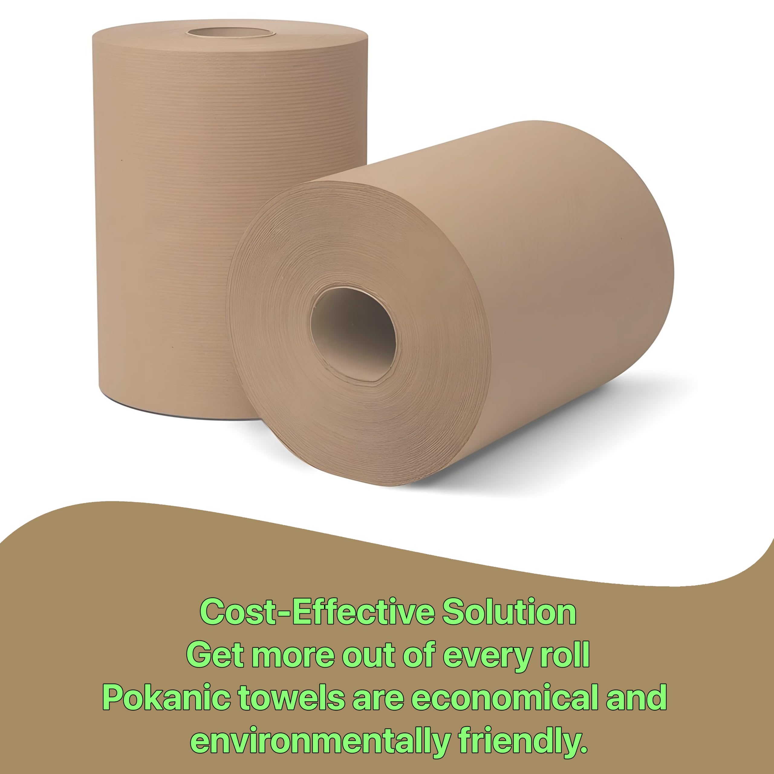 Pokanic Paper Hand Towel 6 Rolls Natural Brown 8" 350 ft 1 Ply Hardwound Universal 100% Recycled Fiber Compatible with Tork Dispensers Restrooms Kitchen
