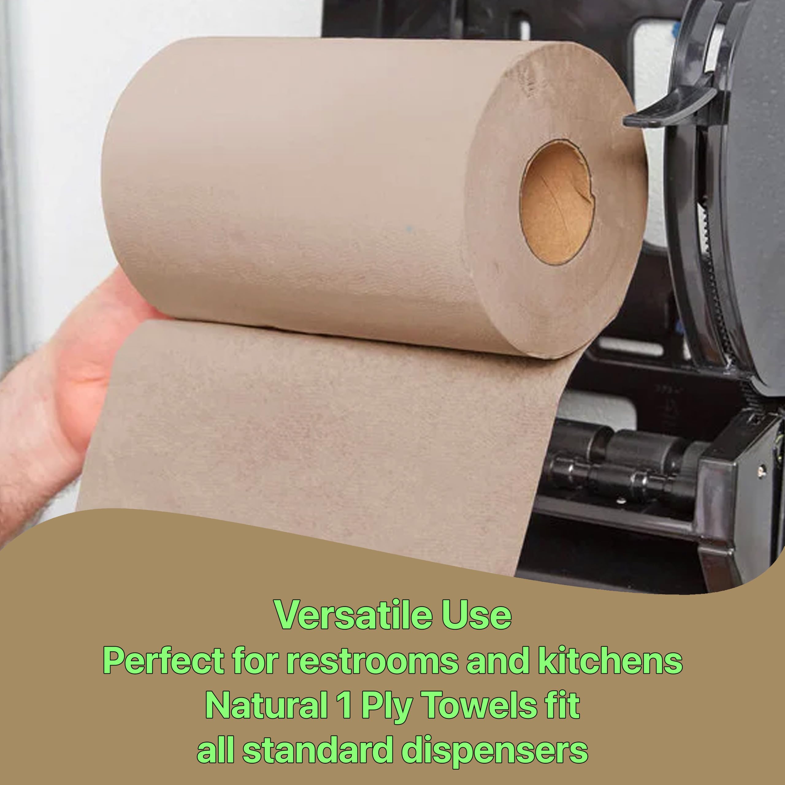 Pokanic Paper Hand Towel 6 Rolls Natural Brown 8" 350 ft 1 Ply Hardwound Universal 100% Recycled Fiber Compatible with Tork Dispensers Restrooms Kitchen