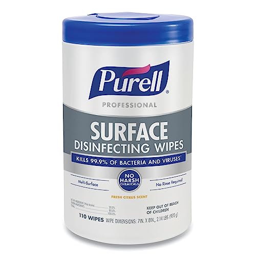 Purell Professional Surface Disinfecting Wipes, 7" x 8", Fresh Citrus, 110 Wipes Per Canister