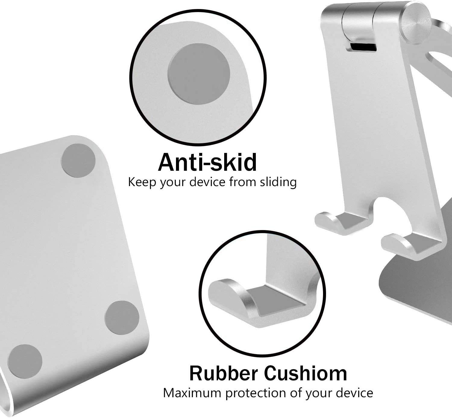 Pokanic Phone & Tablet Stand Adjustable Multi‑Angle Aluminum Phone & Tablet Stand Non‑Slip Dock/Cradle/Charging Station for Desktop, Bed, Kitchen, Office