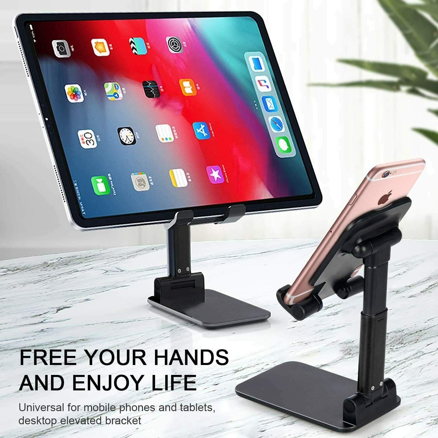 Pokanic Cellphone Tablet Stand Mount Fully Foldable Dock Holder Cradle Charger Station Desk Room Office School Kitchen Travel Portable Adjustable Multi-Angle Non-Slip Durable Stable