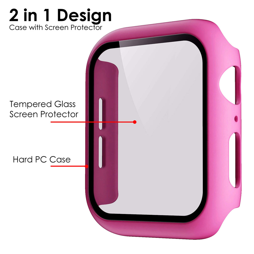 Pokanic [2 Pack Compatible with Apple Watch 9 8 7 6 5 4 3 2 1 SE Series iWatch 9H Tempered Glass Case Full Screen Protector Cover Scratch