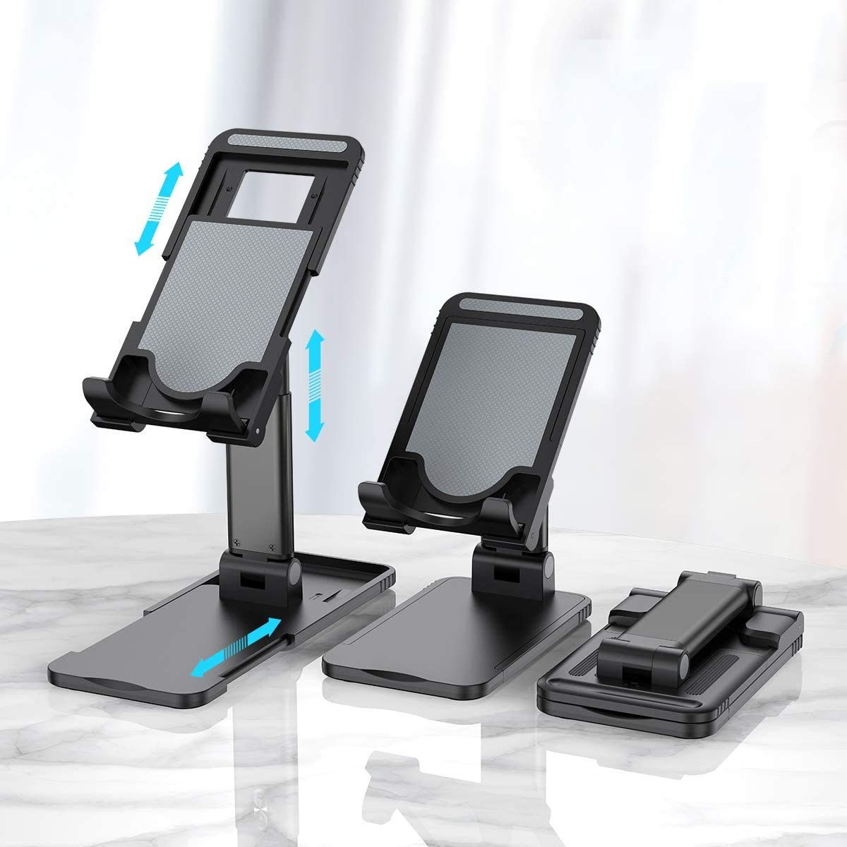 Pokanic Cellphone Tablet Stand Mount Fully Foldable Dock Holder Cradle Charger Station Desk Room Office School Kitchen Travel Portable Adjustable Multi-Angle Non-Slip Durable Stable