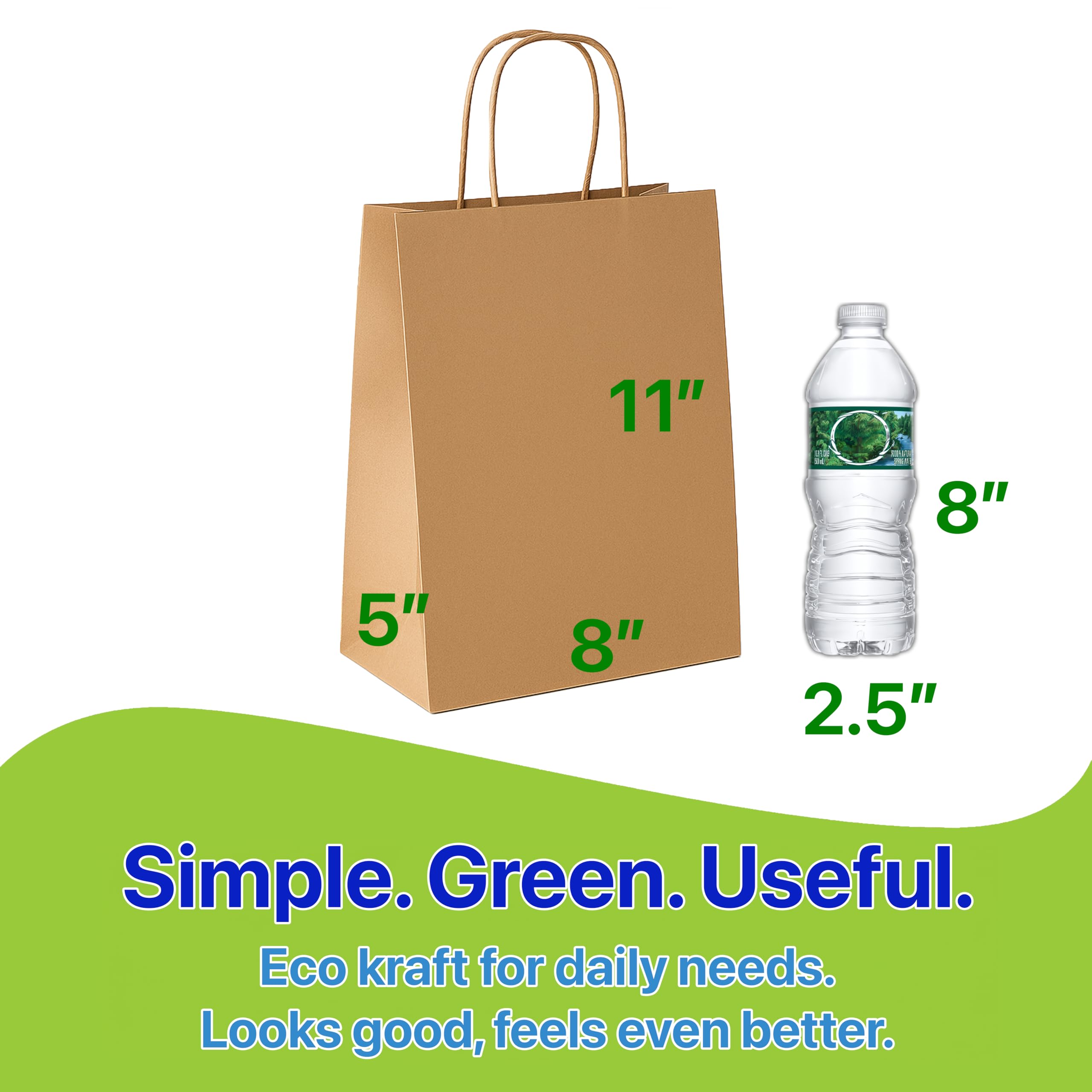 Pokanic Brown Kraft Paper Lunch Bags with Handles – [ Bags] x [ Inch] Reusable & Recyclable, Strong for Meal Prep, To-Go, Takeout, Parties & Small Business Use