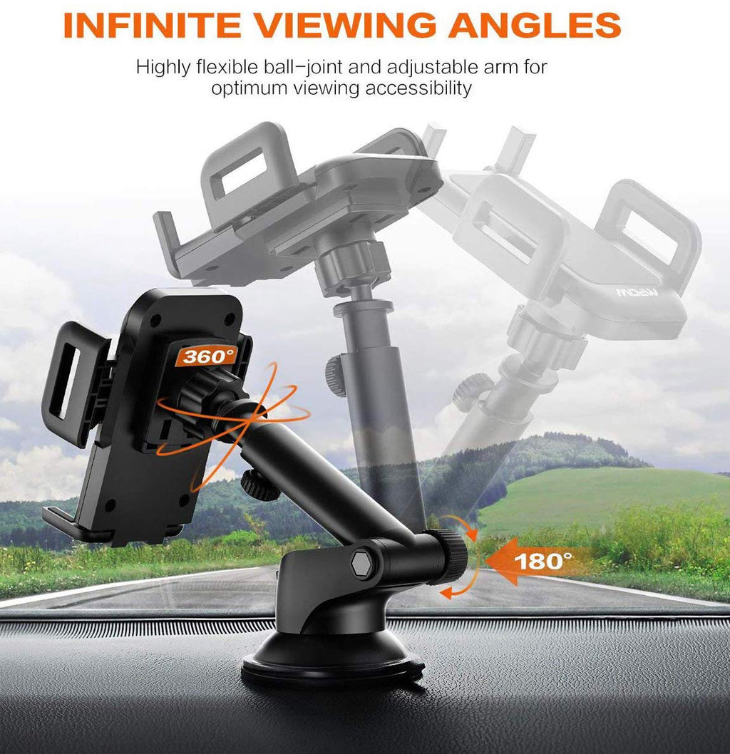Pokanic Car Cell Phone Mount Adjustable 360 Rotation Stand Holder Three-Side Grips Design One Touch Clamp Compatible with iPhone Galaxy Note Pixel Universal