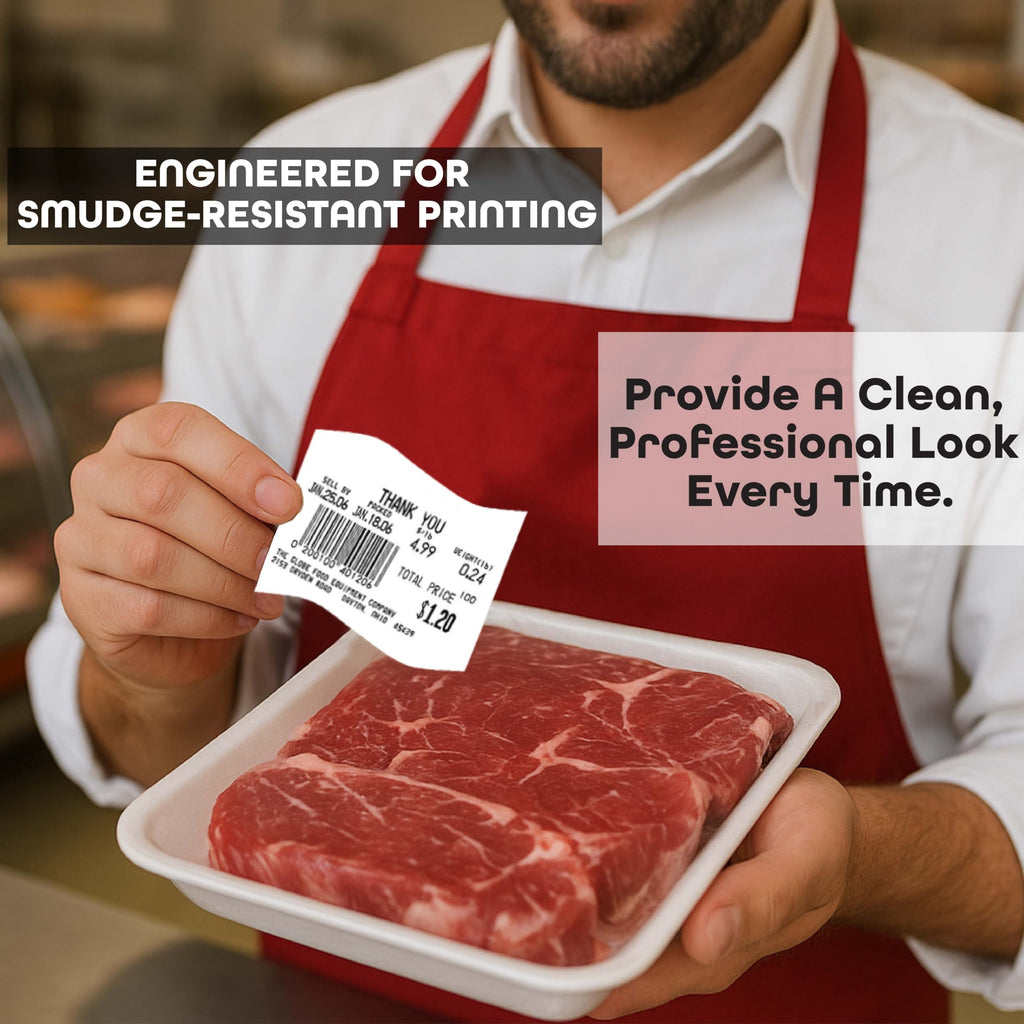 Aquos CAS Printing Scale Label Rolls (8060) – Rectangular Blank Thermal Label Rolls | CAS Scale Labels for Grocery Stores, Butcher Shops, Delis & Supermarkets | Made in USA