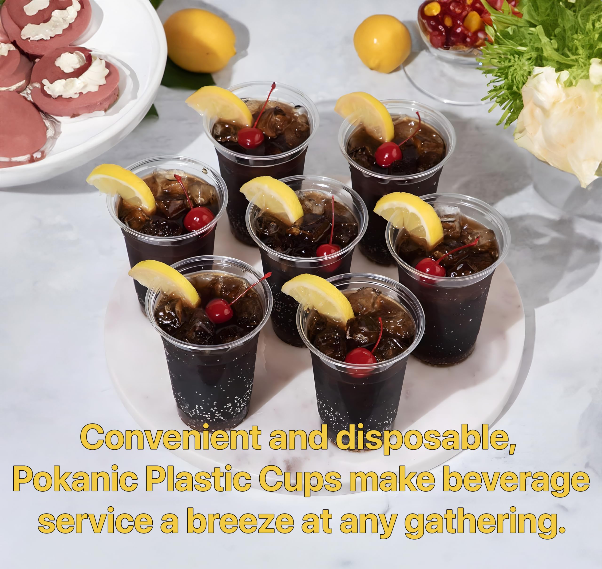Pokanic Plastic Clear Cups [ oz] with Lids and Straws [ Set] Disposable Cold Beverage Drinking Iced Coffee Water Juice Tea Party Travel Cafe School Office Home Kitchen