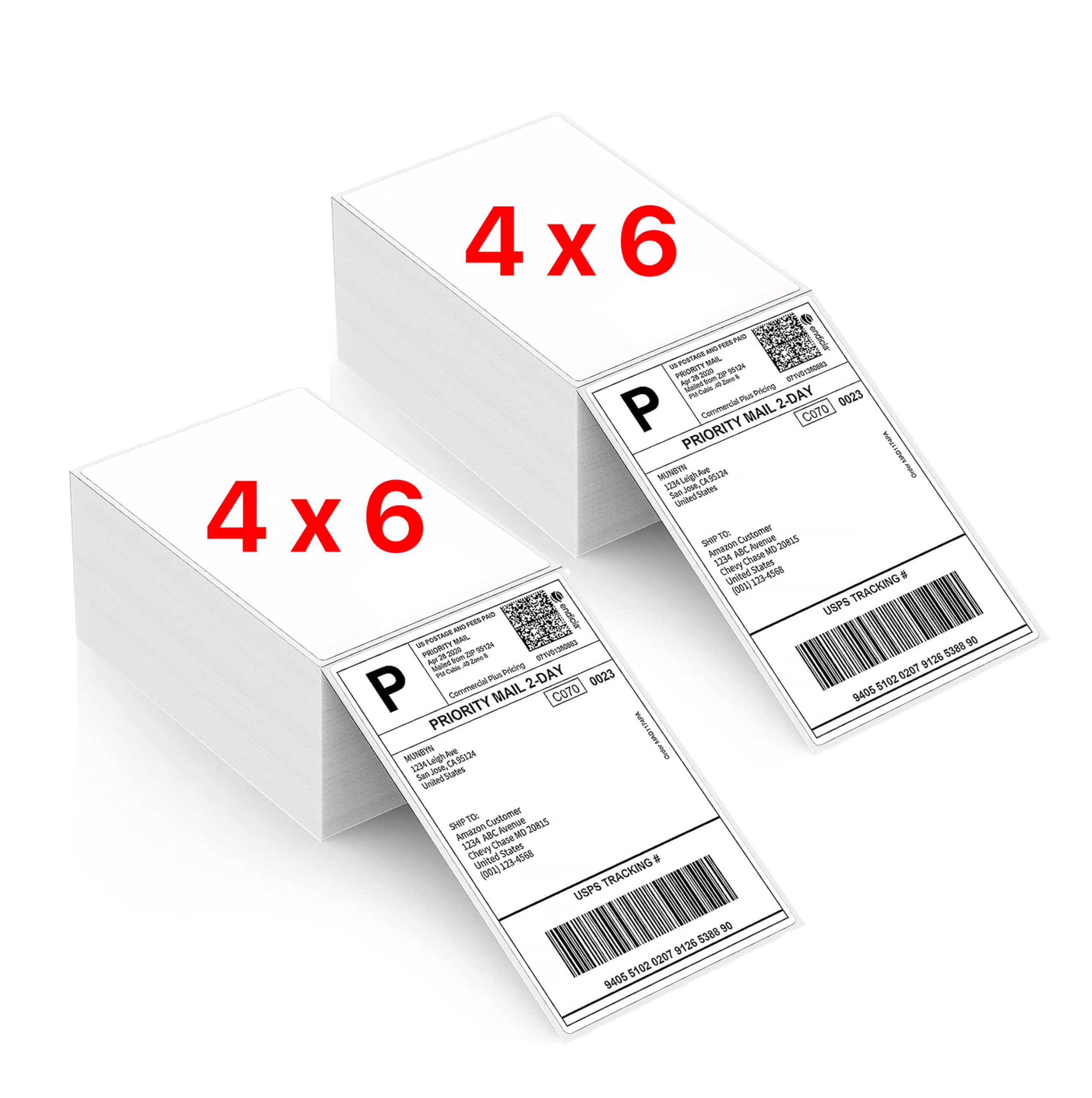 Pokanic Fanfold 4 x 6 inch Thermal Labels Stack Direct White Strong Adhesive Perforated Postage Shipping Printer Compatible with Zebra SNBC Epson Rollo