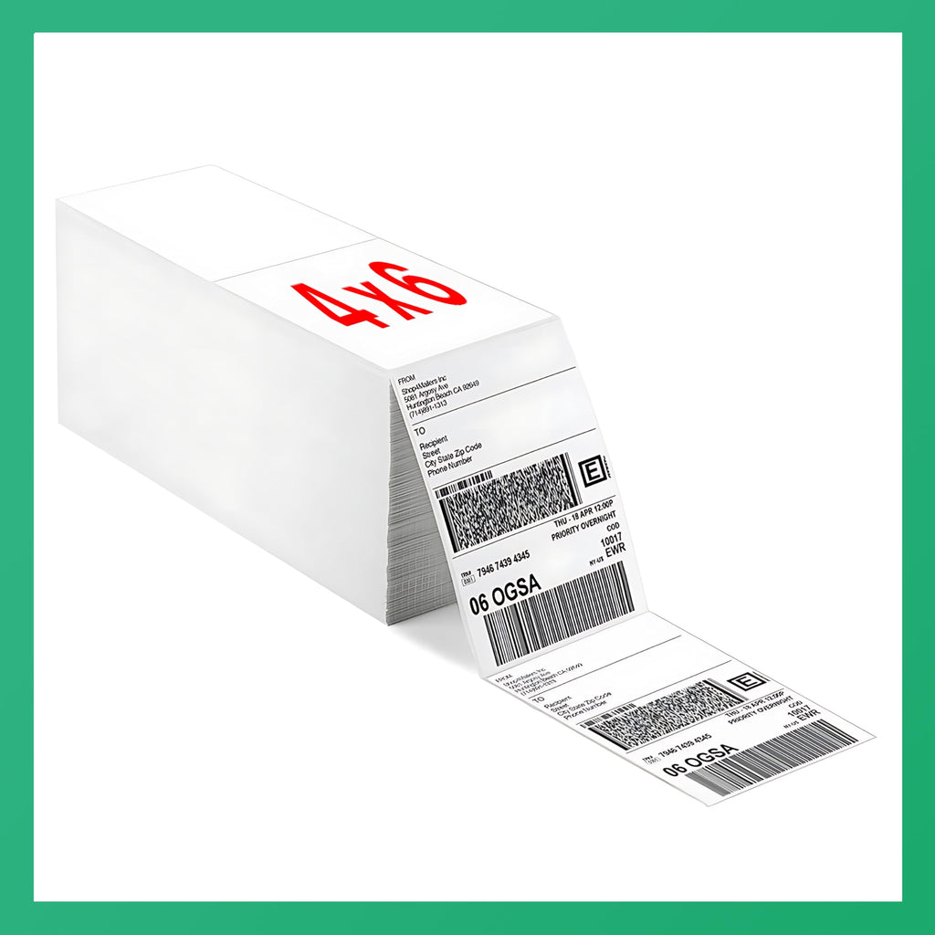 Pokanic Fanfold 4 x 6 inch Thermal Labels Stack Direct White Strong Adhesive Perforated Postage Shipping Printer Compatible with Zebra SNBC Epson Rollo