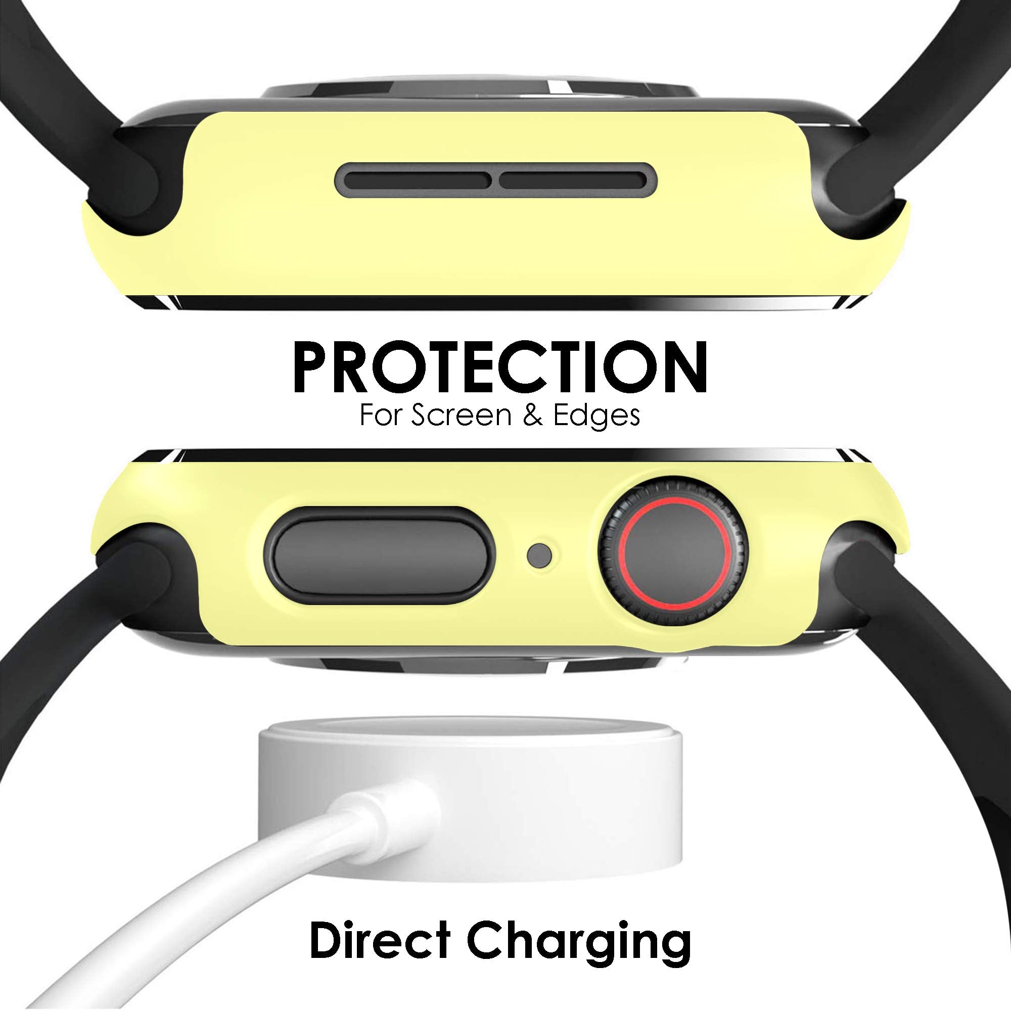 Pokanic [2 Pack Compatible with Apple Watch 9 8 7 6 5 4 3 2 1 SE Series iWatch 9H Tempered Glass Case Full Screen Protector Cover Scratch
