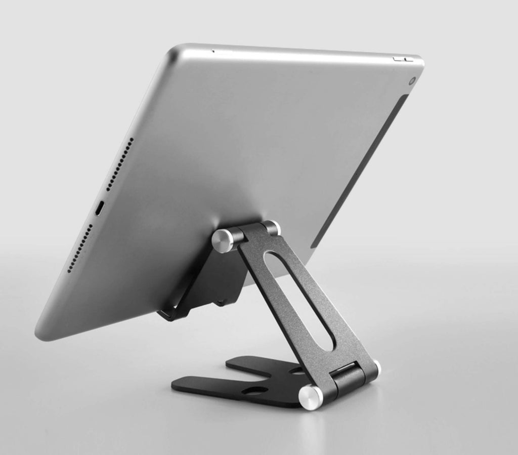 POKANIC Cell Phone Fully Foldable Stand Dock Holder Cradle Mount Organizer Charger Station Table Desk Office School Kitchen Travel Portable Adjustable Multi-Angle Aluminum Pouch