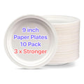 Pokanic Paper Plates White 9 inch - Pack Heavy-Duty 3 x Stronger Soak-Proof Cut Resistant Microwave-Safe 100% Compostable Eco-Friendly Biodegradable Disposable