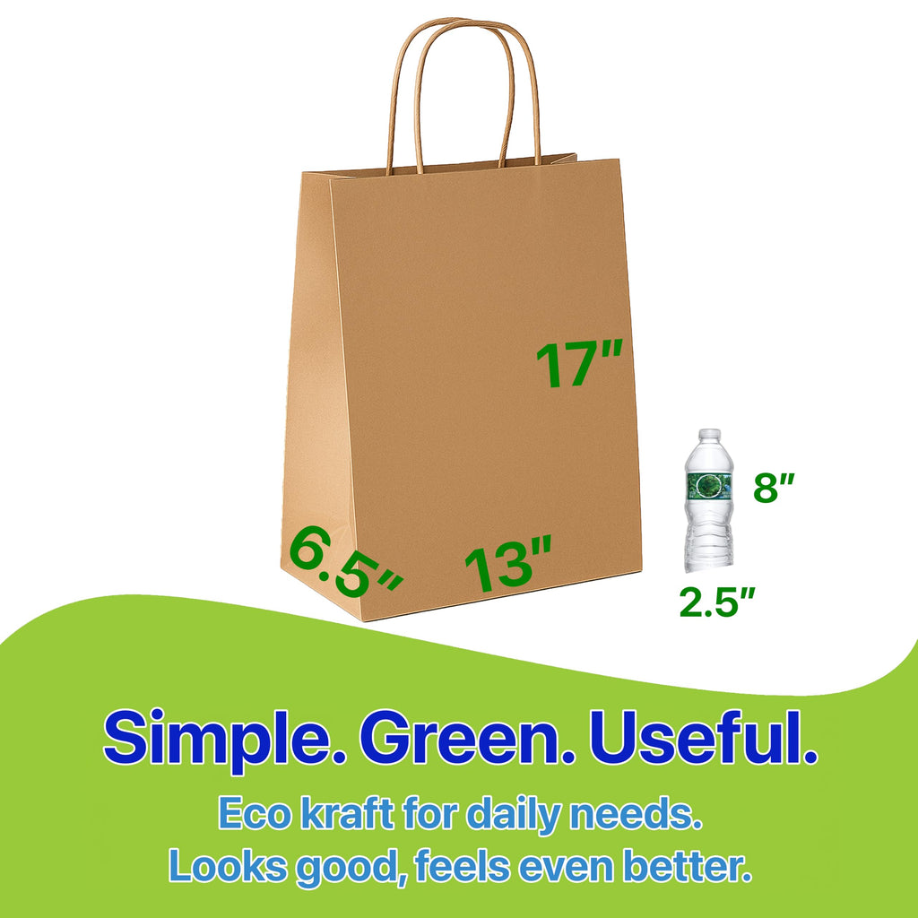 Pokanic Brown Kraft Paper Lunch Bags with Handles – [ Bags] x [ Inch] Reusable & Recyclable, Strong for Meal Prep, To-Go, Takeout, Parties & Small Business Use