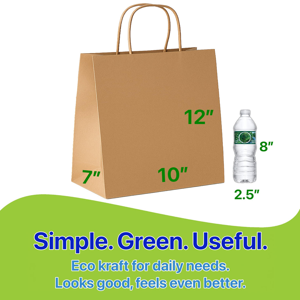 Pokanic Brown Kraft Paper Lunch Bags with Handles – [ Bags] x [ Inch] Reusable & Recyclable, Strong for Meal Prep, To-Go, Takeout, Parties & Small Business Use
