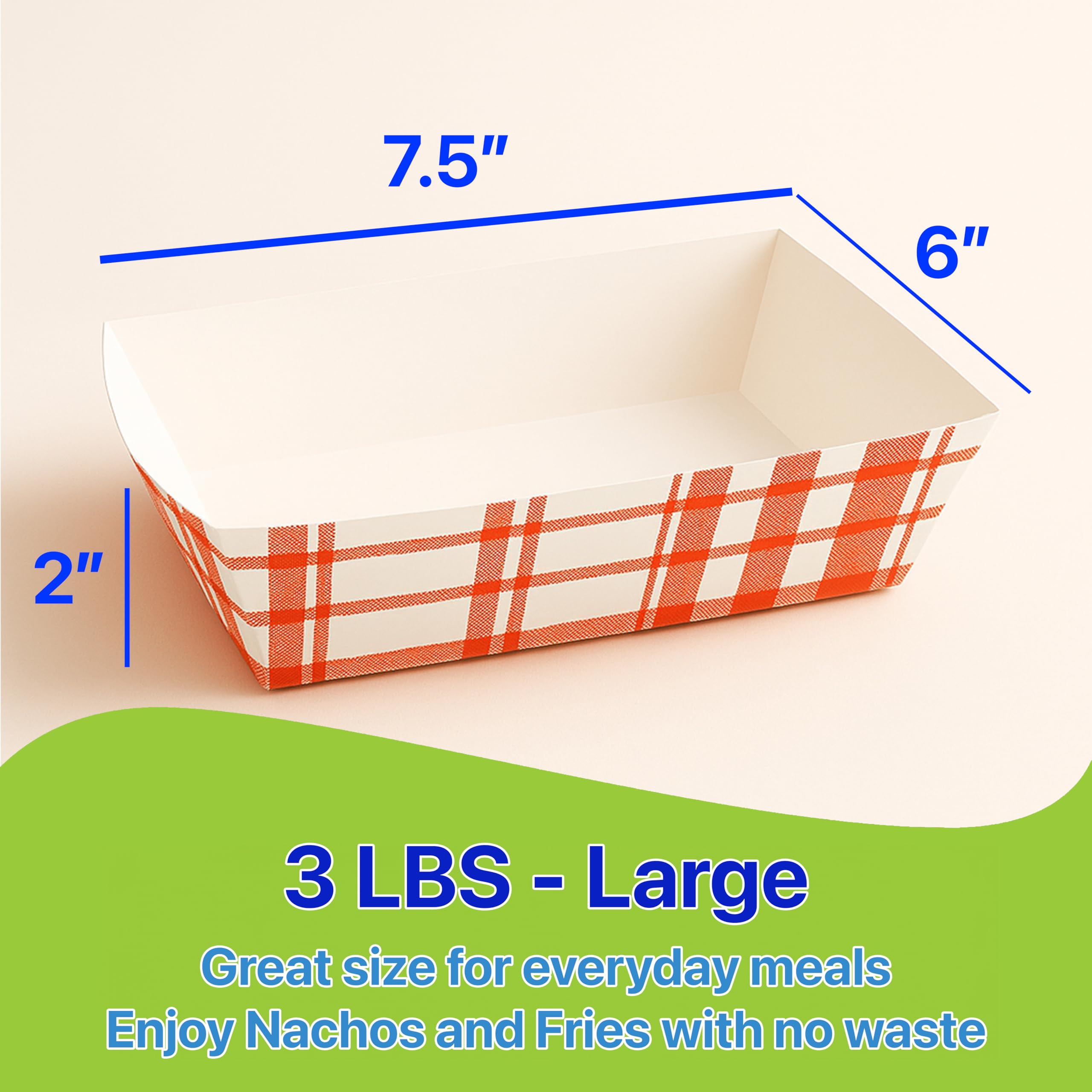 Pokanic Checkered Kraft Paper Boat Trays [3 lb] x [250 Pack] Disposable [7.5" x 6" x 2"] Containers Bowls Baskets Heavy-Duty Foods Snacks Hot Dogs Sandwich Burgers Popcorn Chips Tacos Nachos