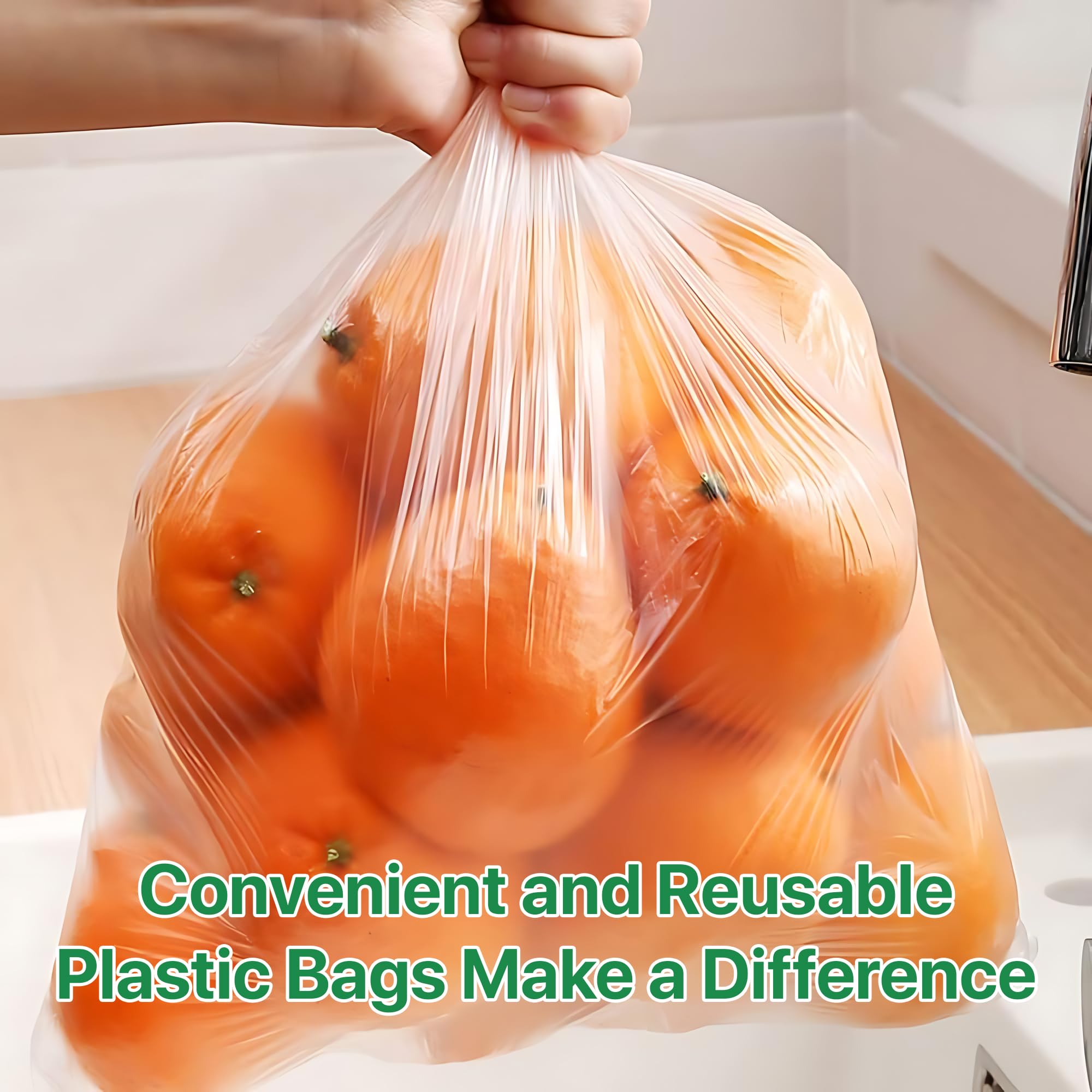 Pokanic Clear Plastic Produce Bags Reusable Washable Freshness Disposable Continuous Roll Easy Peel Off Kitchen Office Grocery Home Use for Produce Food Fruits Bread Storage