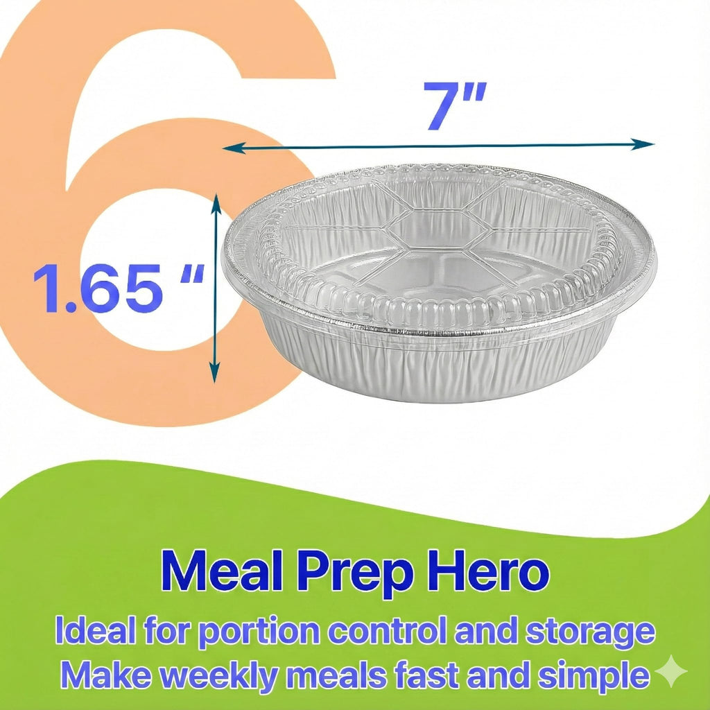 Pokanic Aluminum Foil Pans Round with Clear Dome Lids Recyclable Disposable Containers Straight Walls for Storing, Baking, Meal Prep & Reheating Freezer & Oven Safe