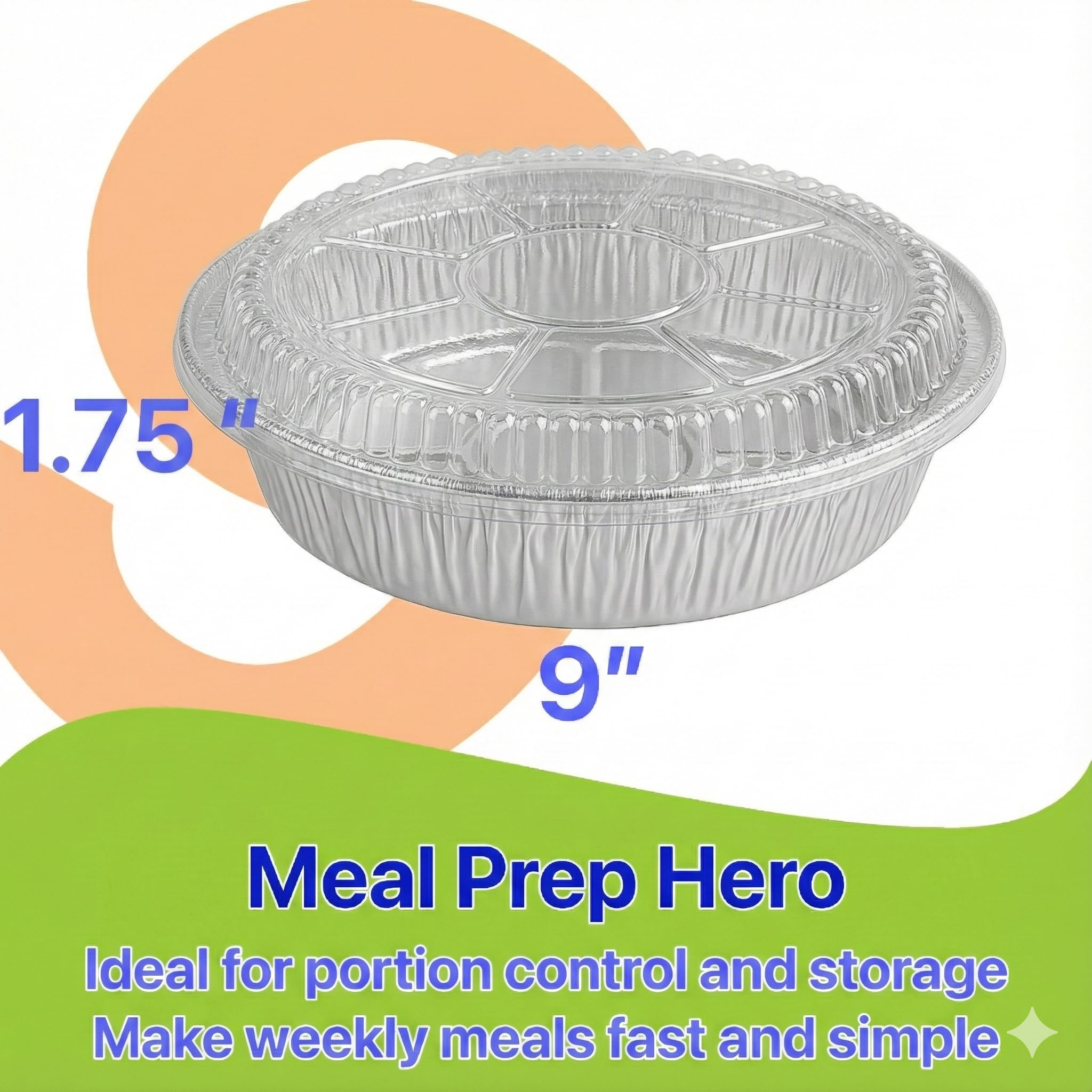 Pokanic Aluminum Foil Pans Round with Clear Dome Lids Recyclable Disposable Containers Straight Walls for Storing, Baking, Meal Prep & Reheating Freezer & Oven Safe