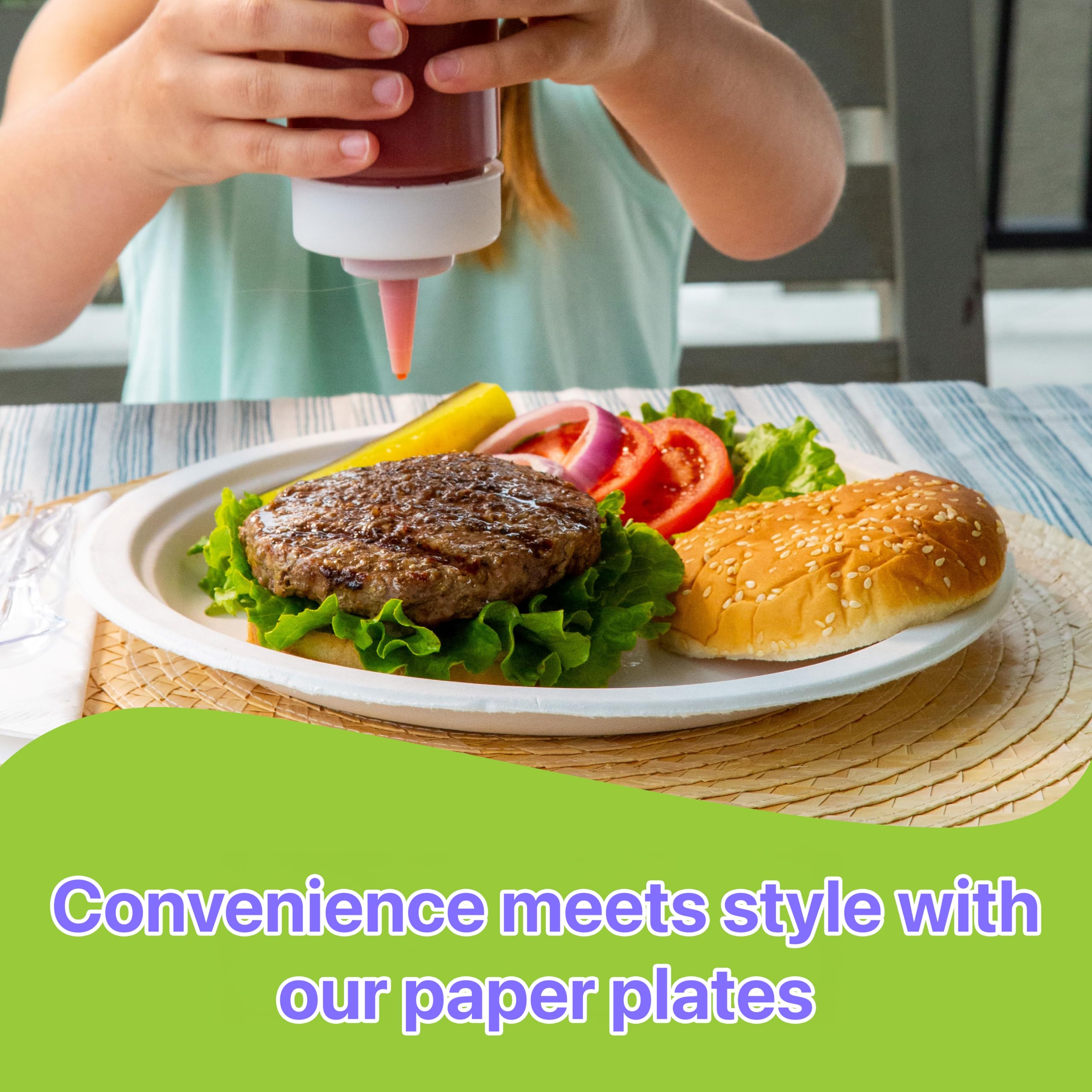 Pokanic Paper Plates White 9 inch - Pack Heavy-Duty 3 x Stronger Soak-Proof Cut Resistant Microwave-Safe 100% Compostable Eco-Friendly Biodegradable Disposable