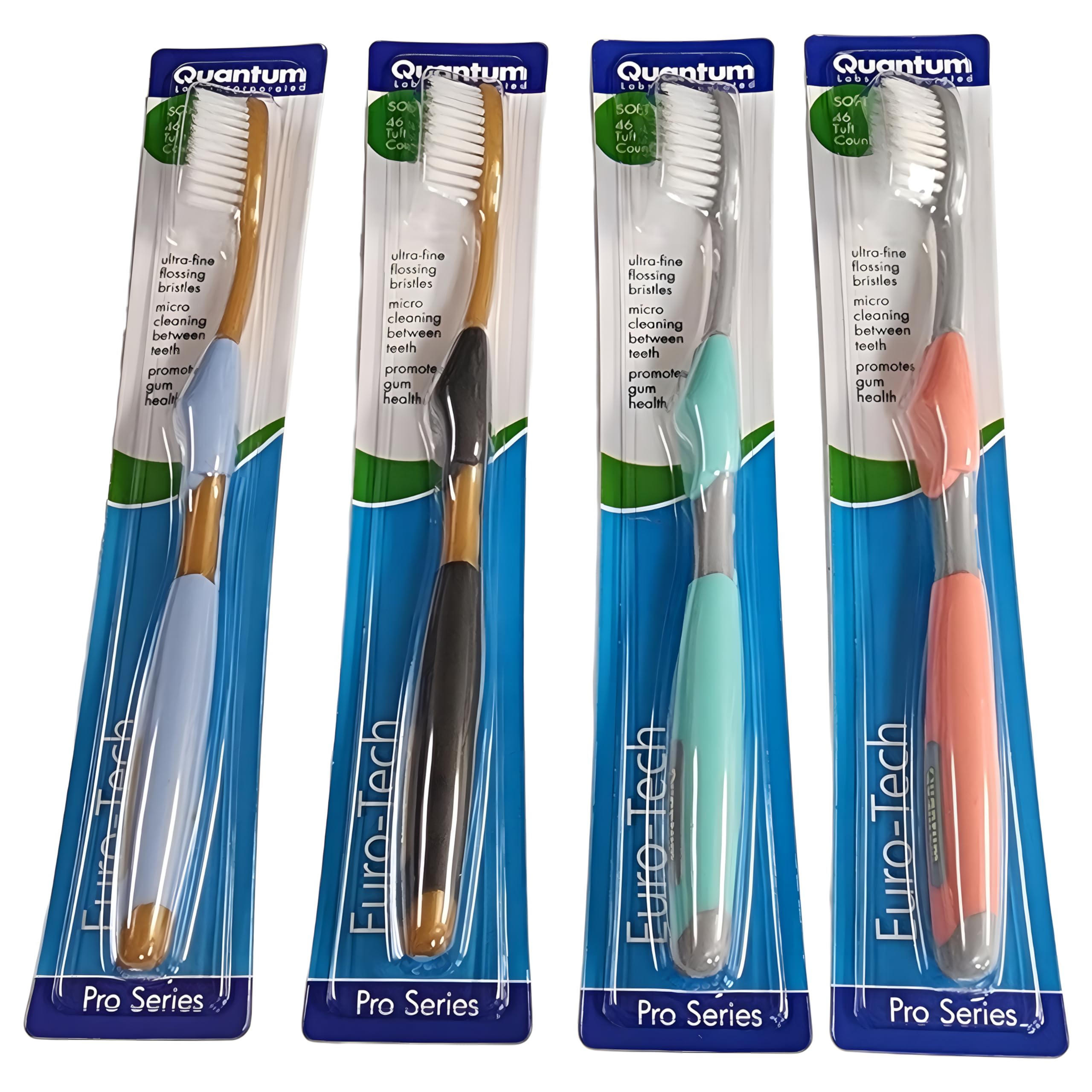 Euro-Tech Toothbrush [4 Pack] Pro Seires Assorted Colors Ultra Fine Original Compatible with Quantum Brush