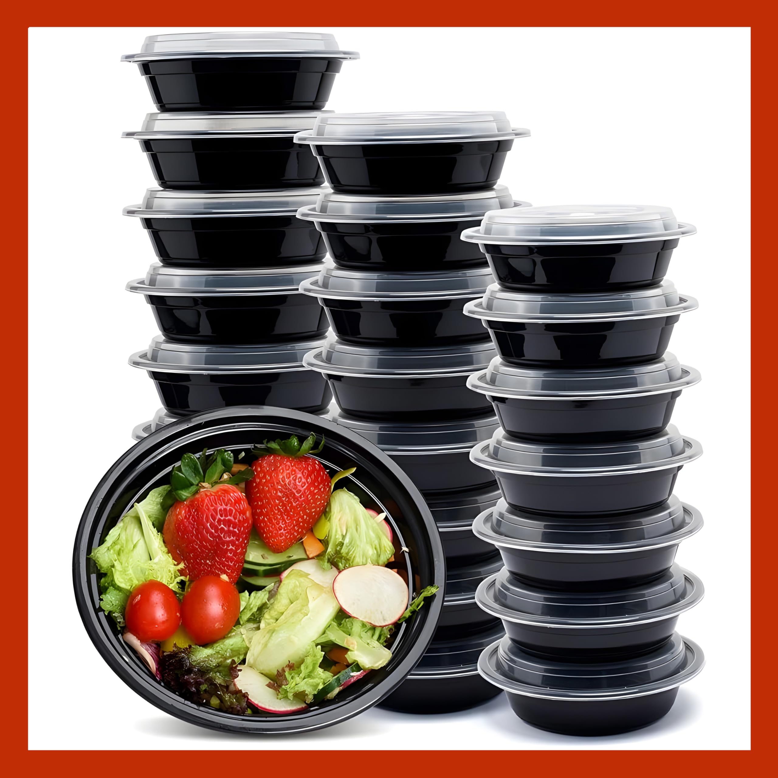 Pokanic Meal Prep Containers Round [ Set] x [ oz] with Lids, 1 compartment, Stackable, Reusable, Leakproof, Food Safe, Microwave, Freezer & Dishwasher Safe for Food Prep Storage