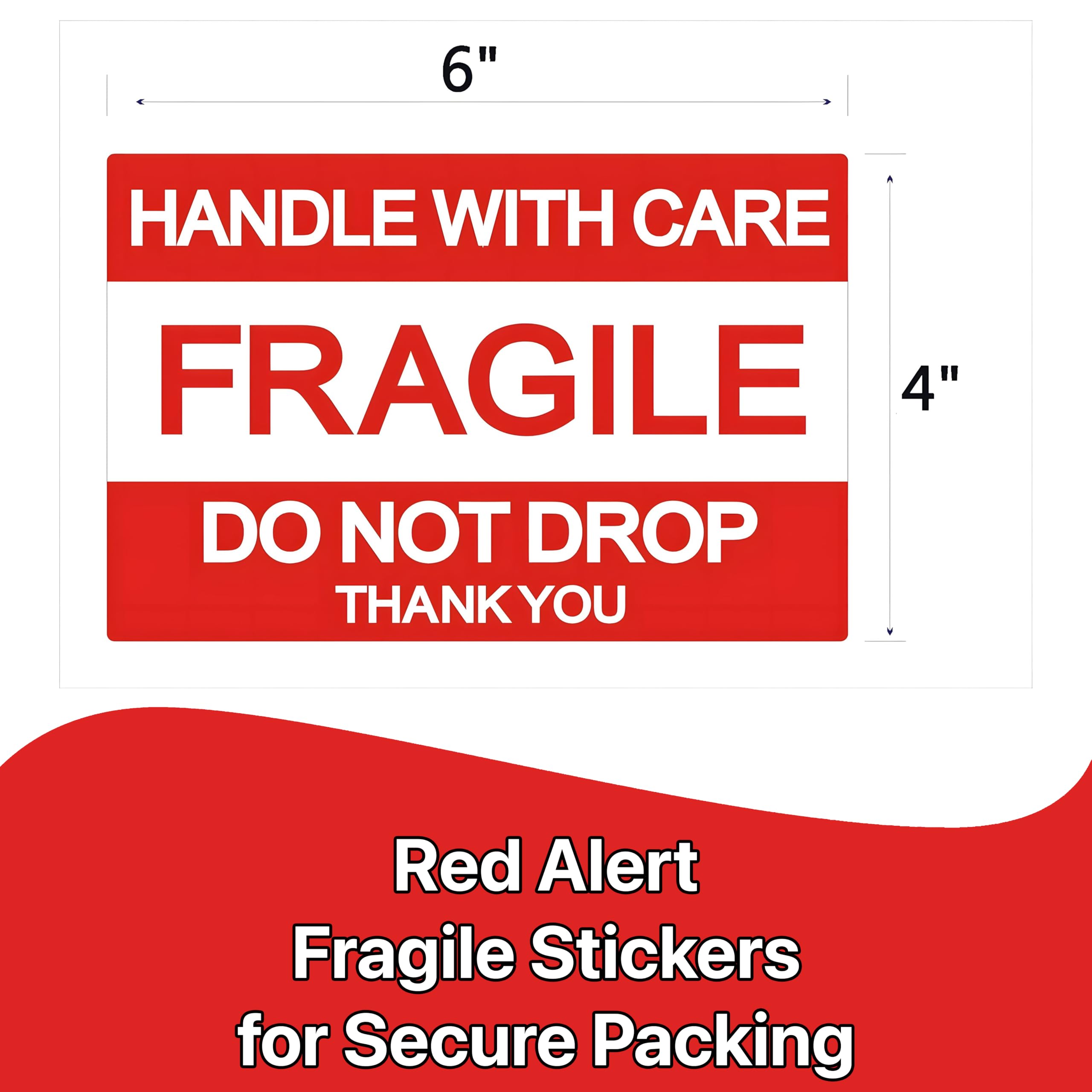 Pokanic Fragile x 500 Stickers Per Roll Handle with Care - Thank You Warning Red Permanent Adhesive Labels for Shipping Moving Packing