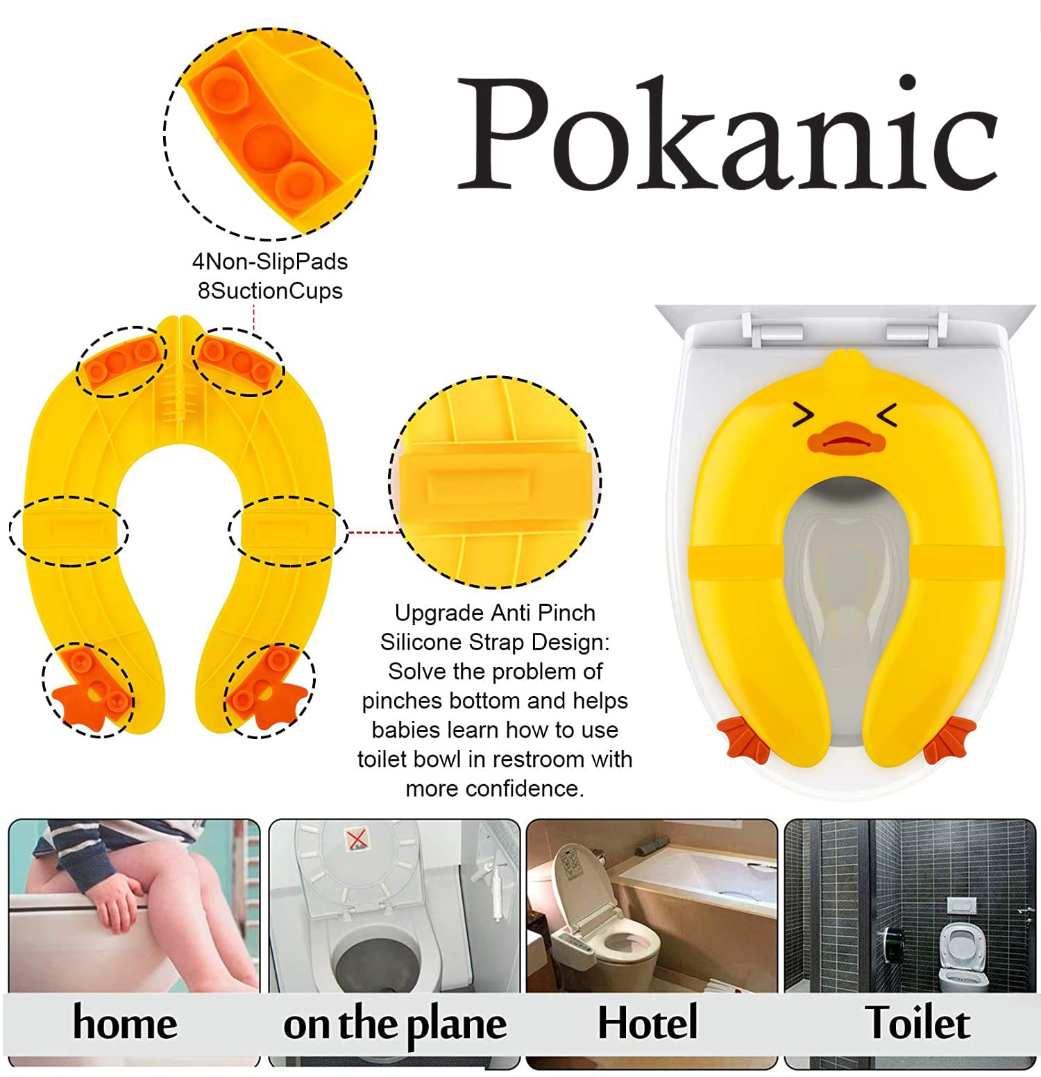 POKANIC Toilet Potty Training Seat Cover, Travel Toilet Seat, Folding Non Slip Silicone Pads, Travel Portable Reusable Kids Toddlers Boys Girls, Carry Bag