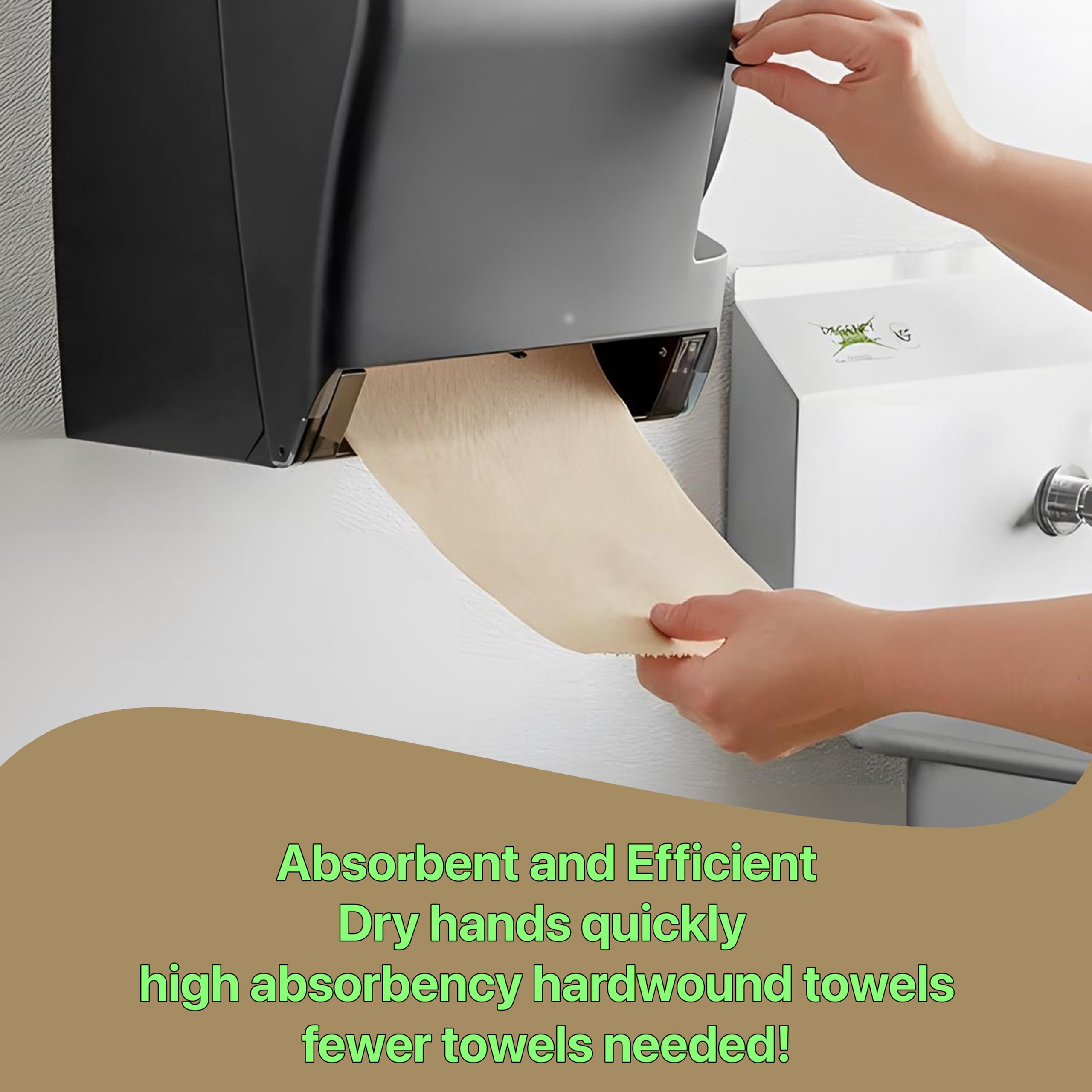 Pokanic Paper Hand Towel 6 Rolls Natural Brown 8" 350 ft 1 Ply Hardwound Universal 100% Recycled Fiber Compatible with Tork Dispensers Restrooms Kitchen